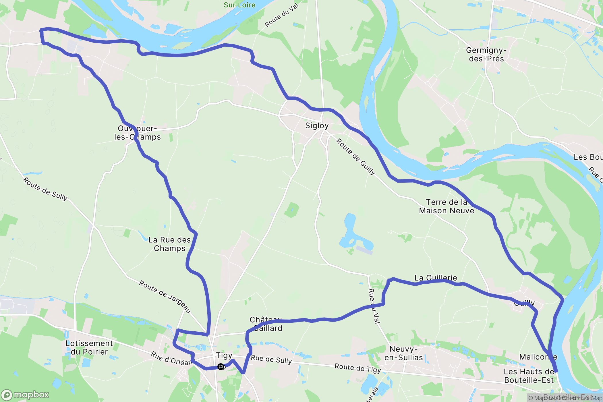 Tigy : carte du parcours de randonnée - France