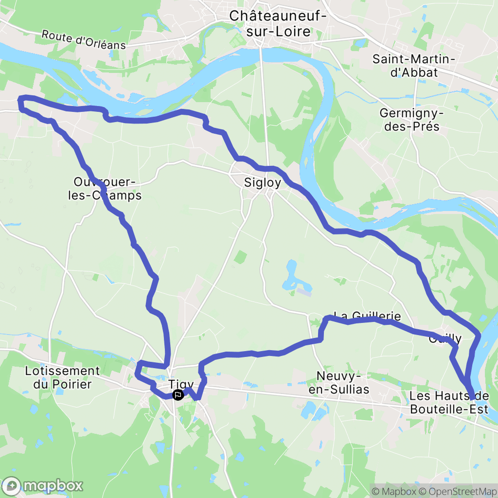 Tigy : carte du parcours de randonnée - France