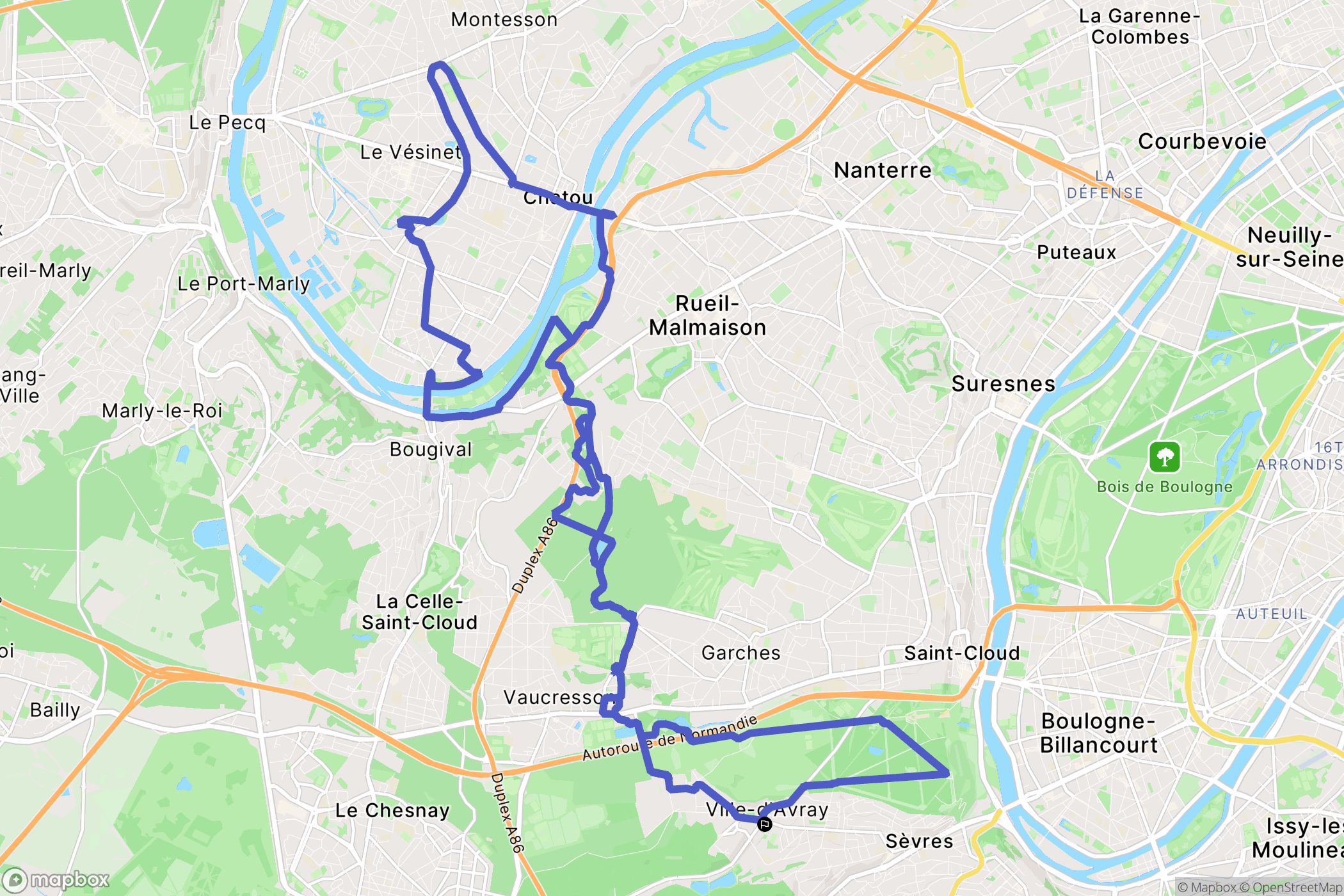 Ville-d'Avray : carte du parcours de randonnée - France