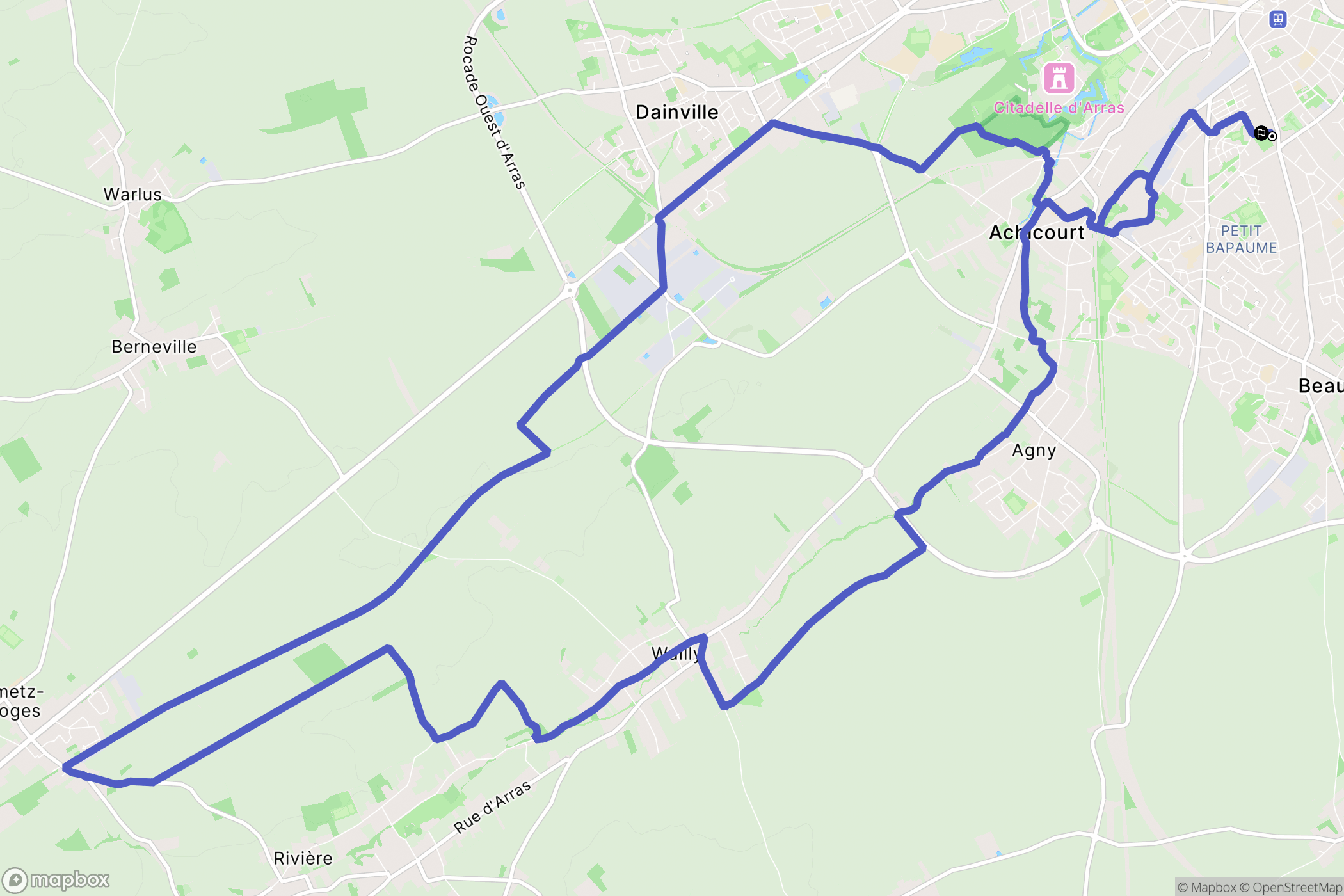 Arras : carte du parcours de randonnée - France