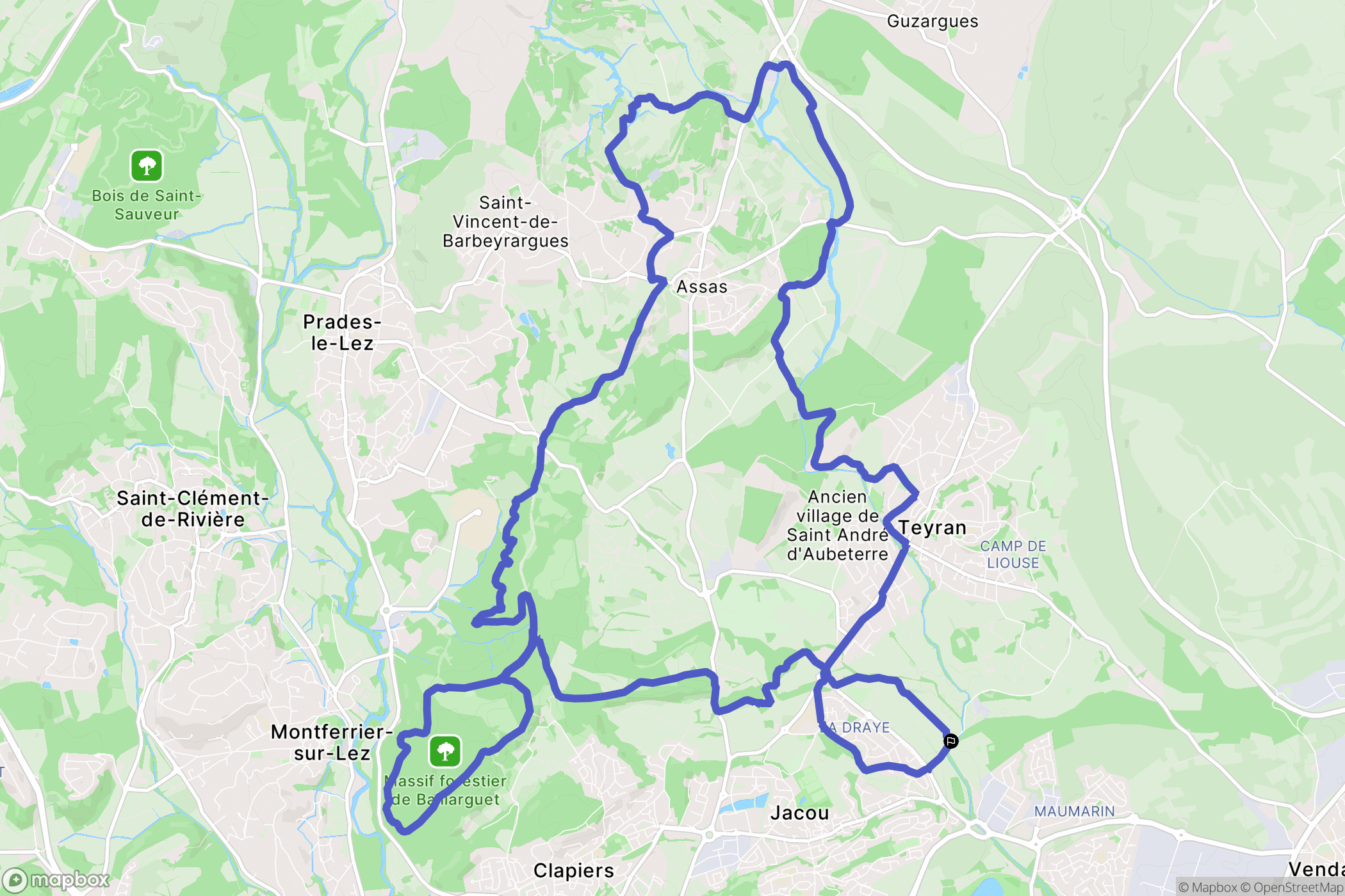 Le Crès : carte du parcours de randonnée - France