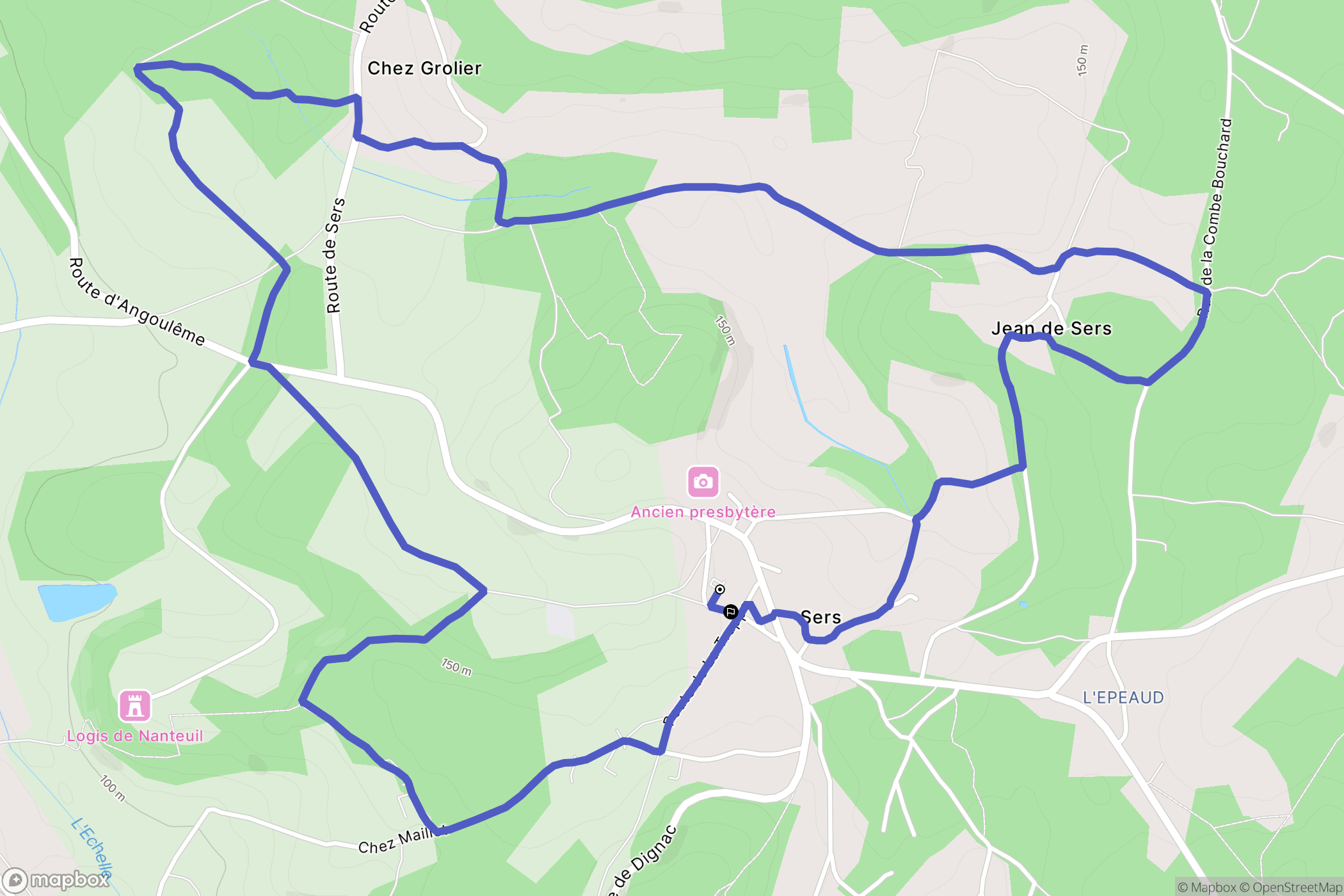 Sers : carte du parcours de randonnée - France
