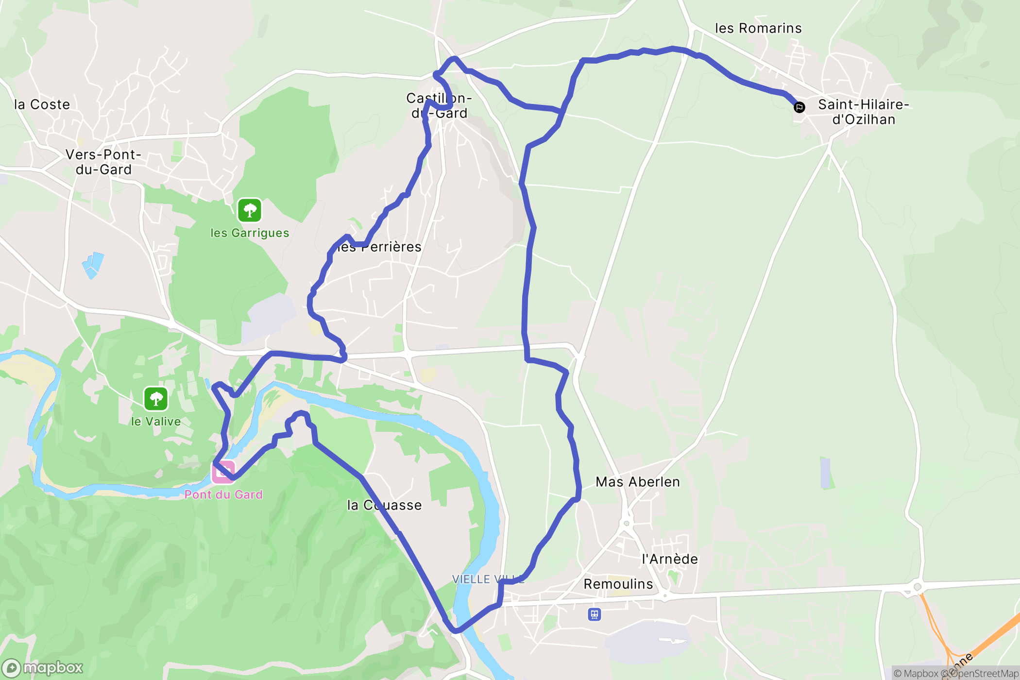Saint-Hilaire-d'Ozilhan : carte du parcours de randonnée - France