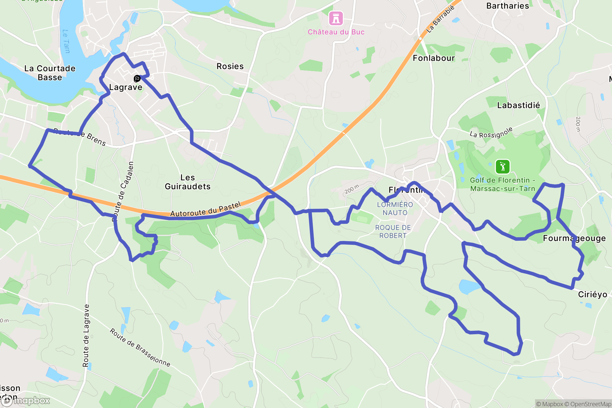 Lagrave : carte du parcours de randonnée - France