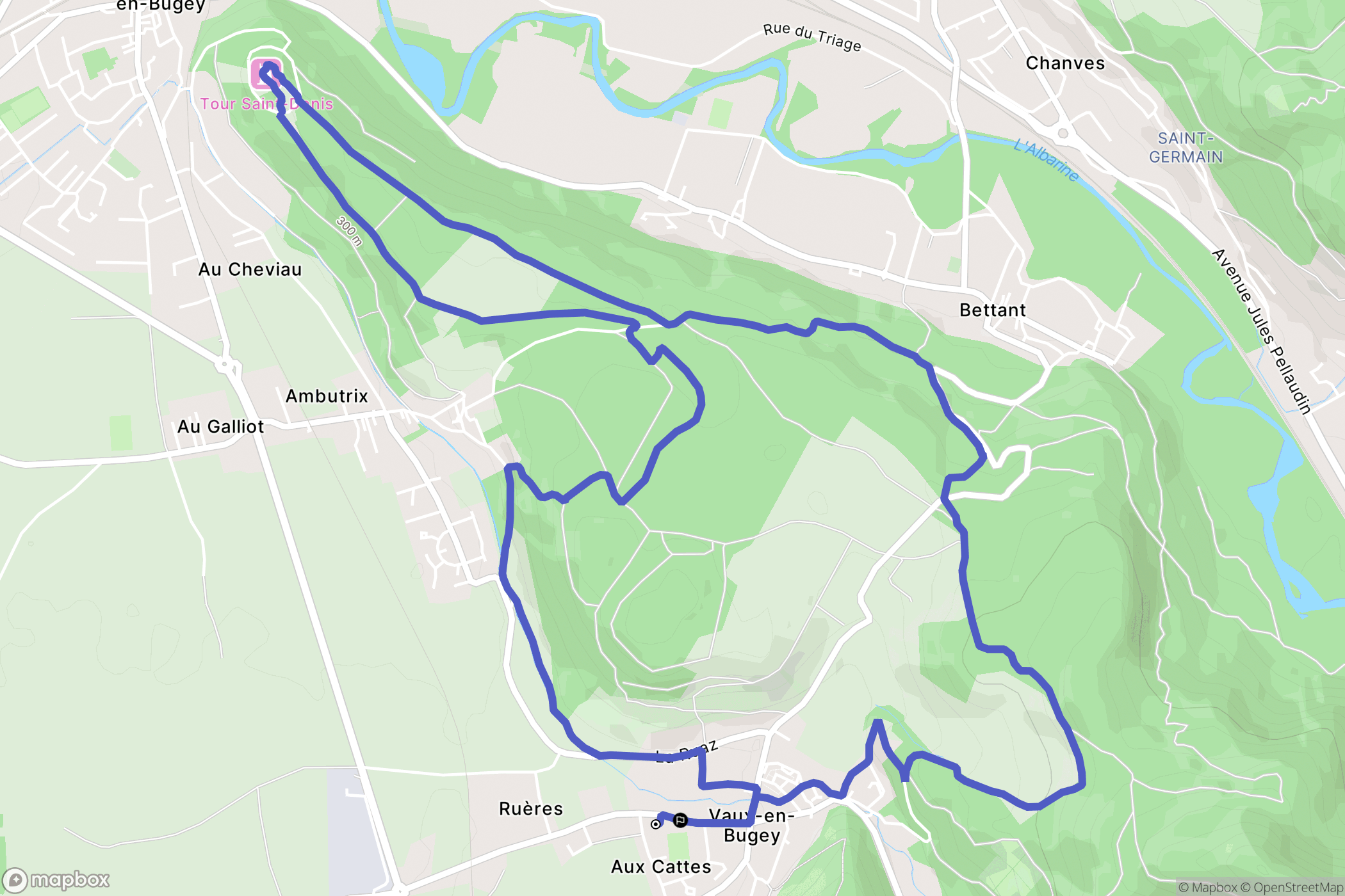 Vaux-en-Bugey : carte du parcours de randonnée - France