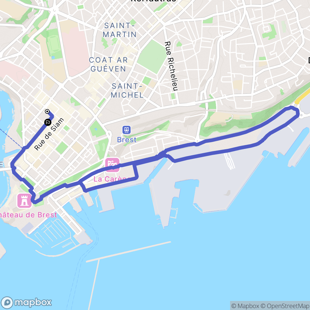 Brest : carte du parcours de randonnée - France