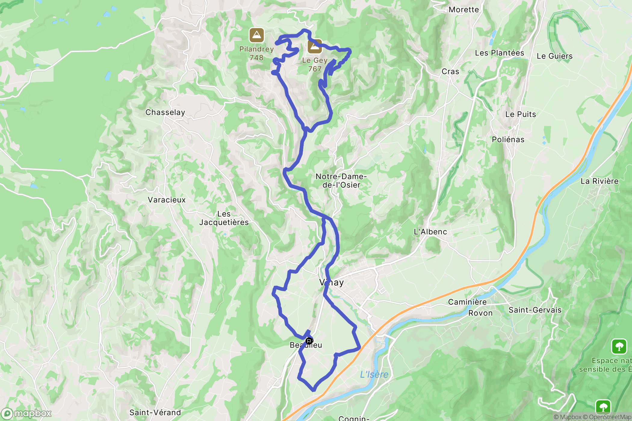Beaulieu : carte du parcours de randonnée - France