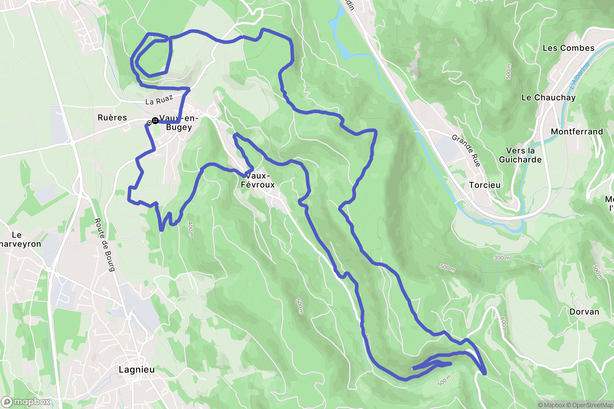 Vaux-en-Bugey : carte du parcours de randonnée - France