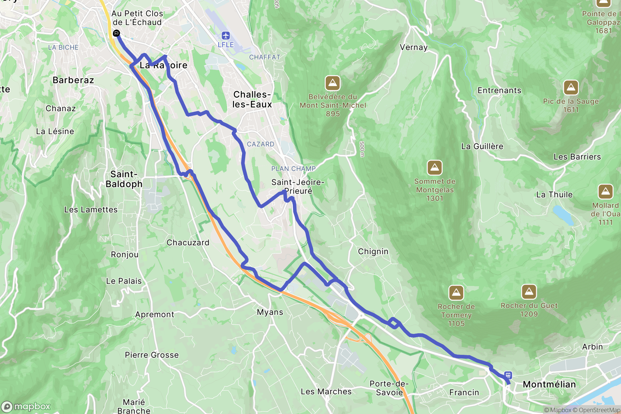 La Ravoire : carte du parcours de randonnée - France