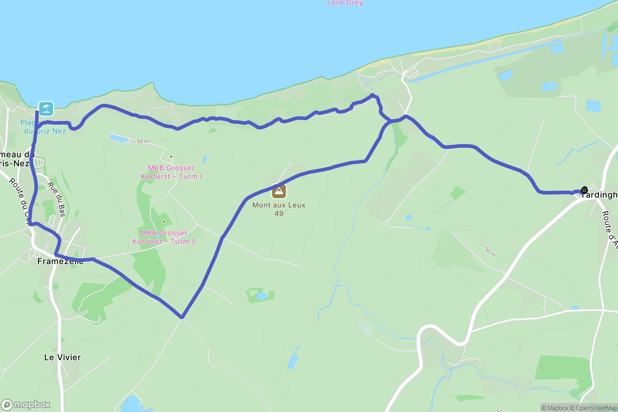 Tardinghen : carte du parcours de randonnée - France