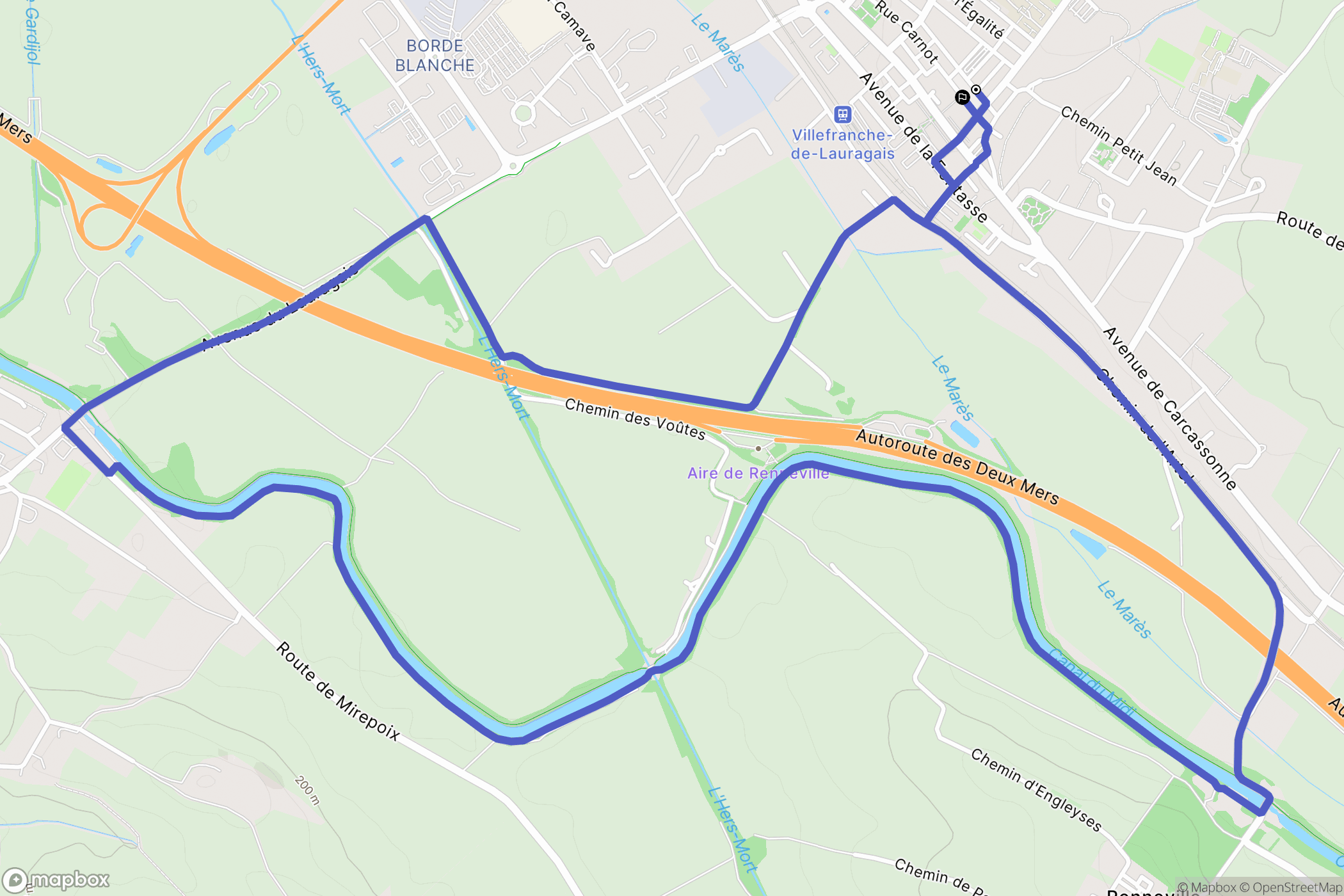 Villefranche-de-Lauragais : carte du parcours de randonnée - France