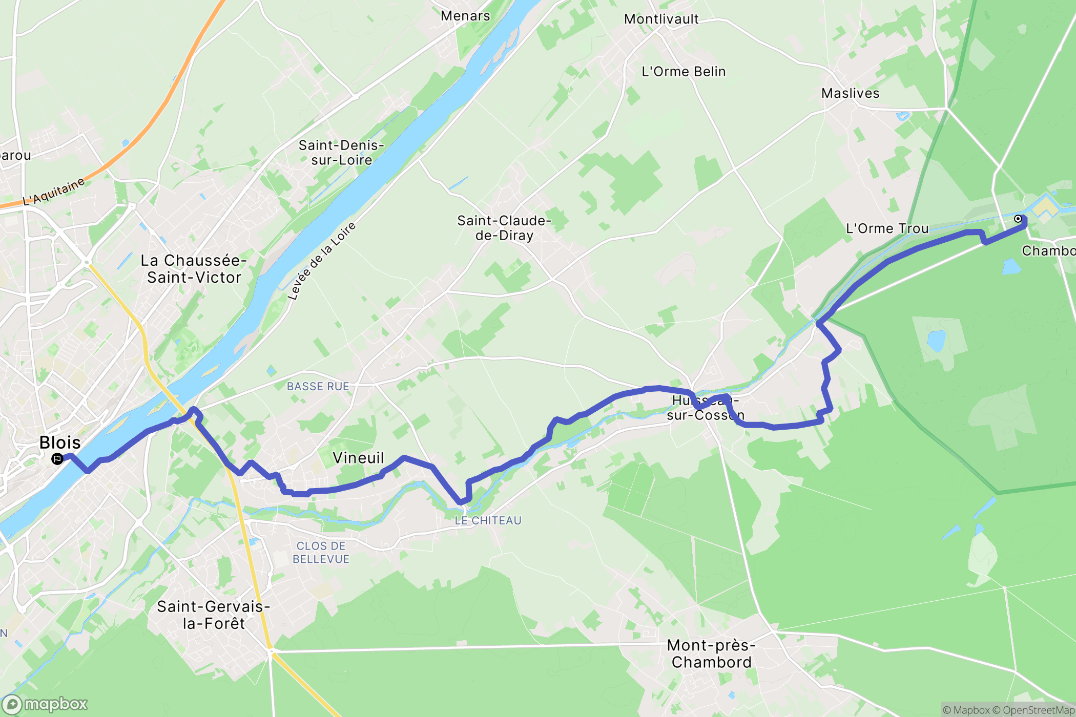 Chambord : carte du parcours de randonnée - France