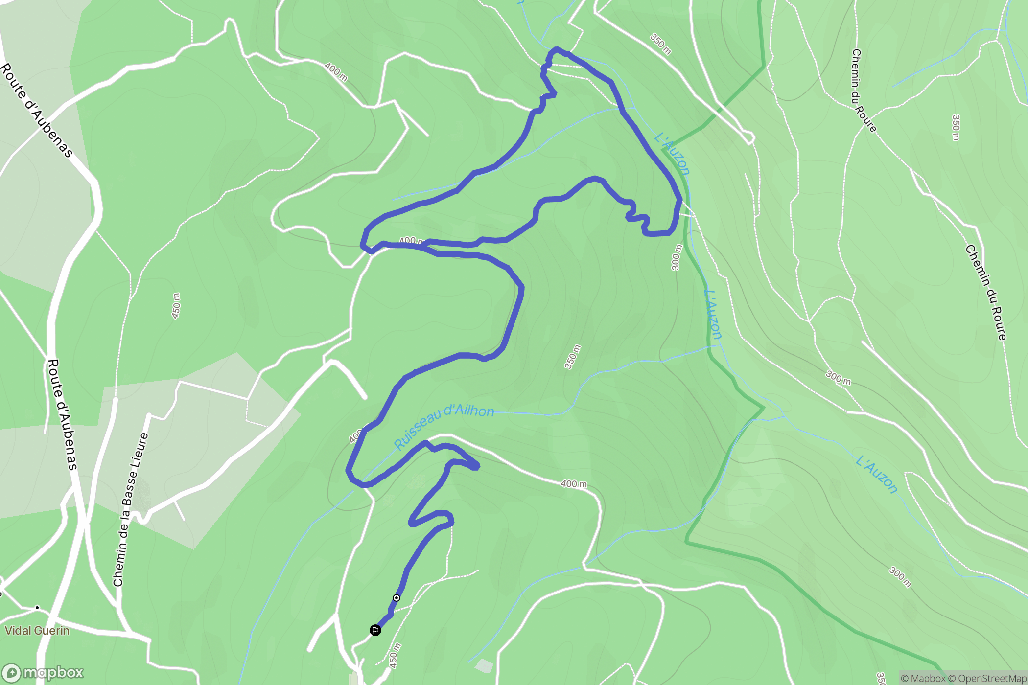 Ailhon : carte du parcours de randonnée - France