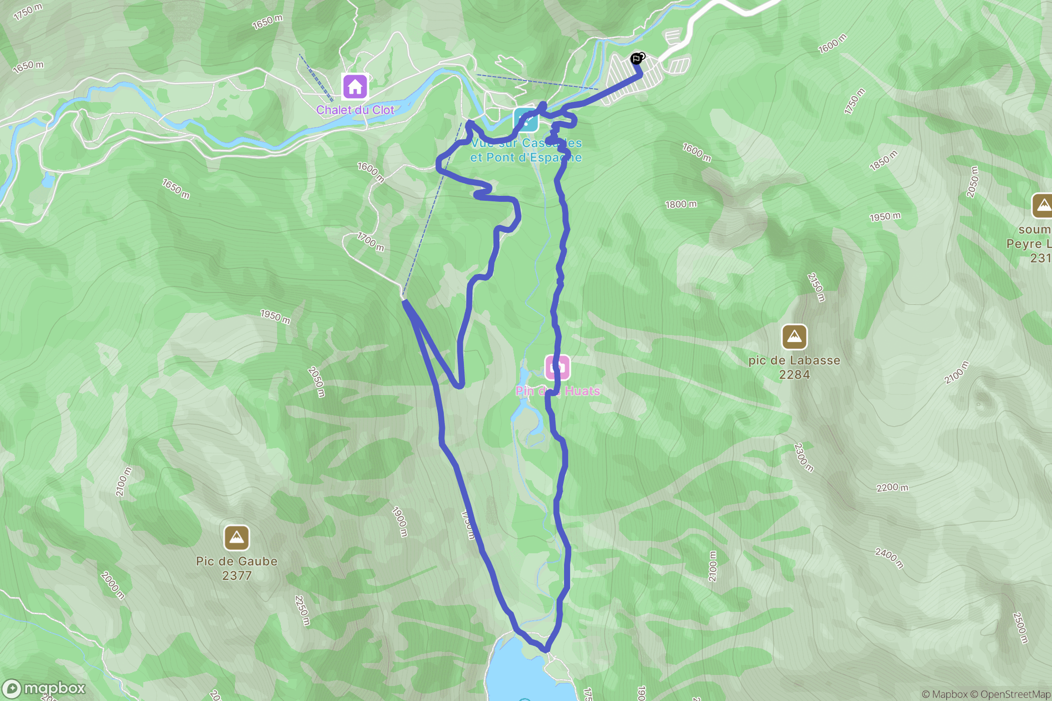 Cauterets : carte du parcours de randonnée - France