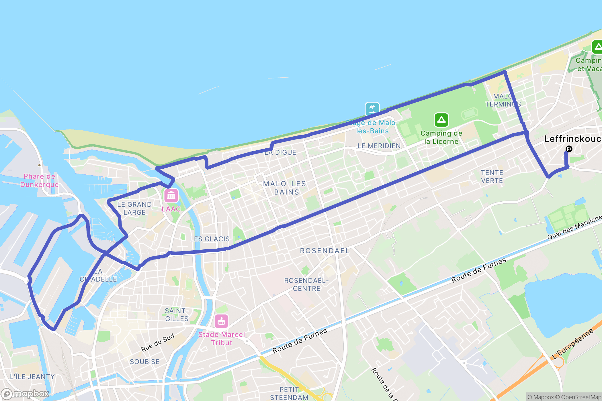 Leffrinckoucke : carte du parcours de randonnée - France