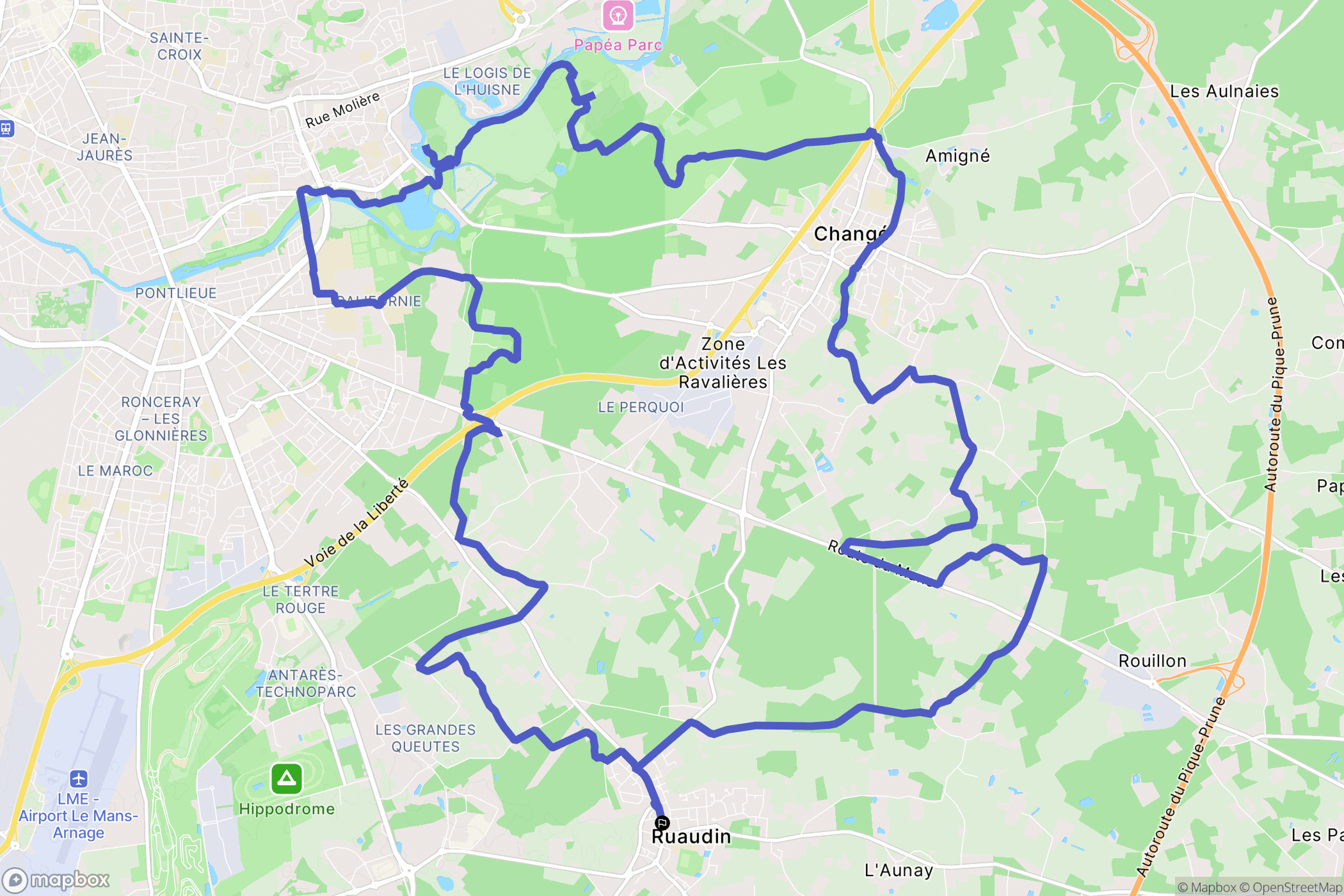 Ruaudin : carte du parcours de randonnée - France