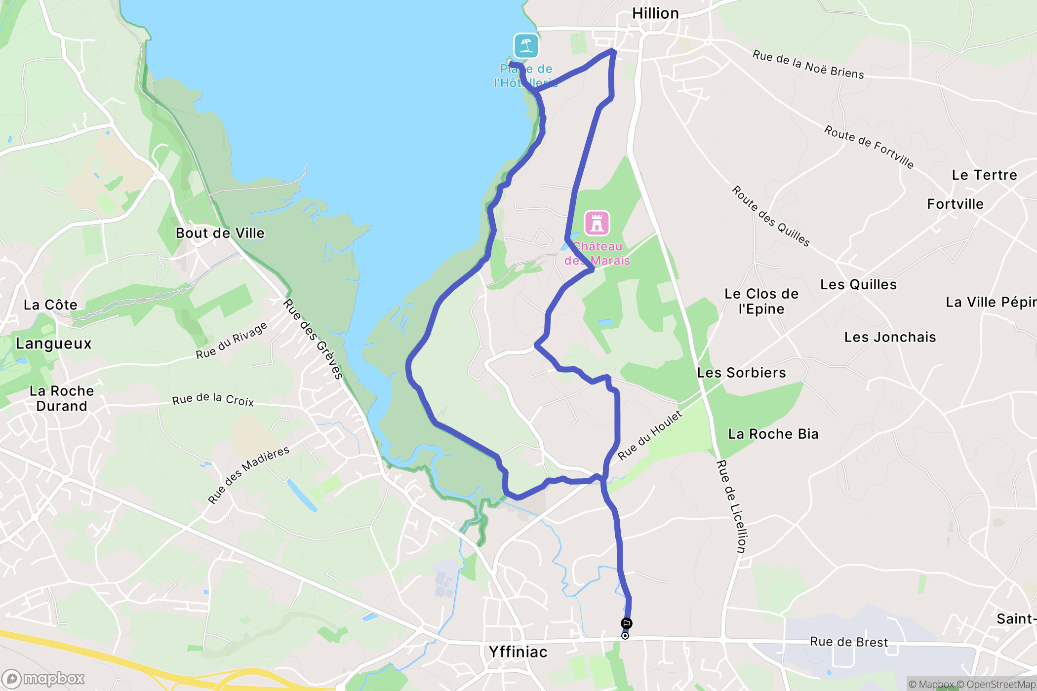 Yffiniac : carte du parcours de randonnée - France