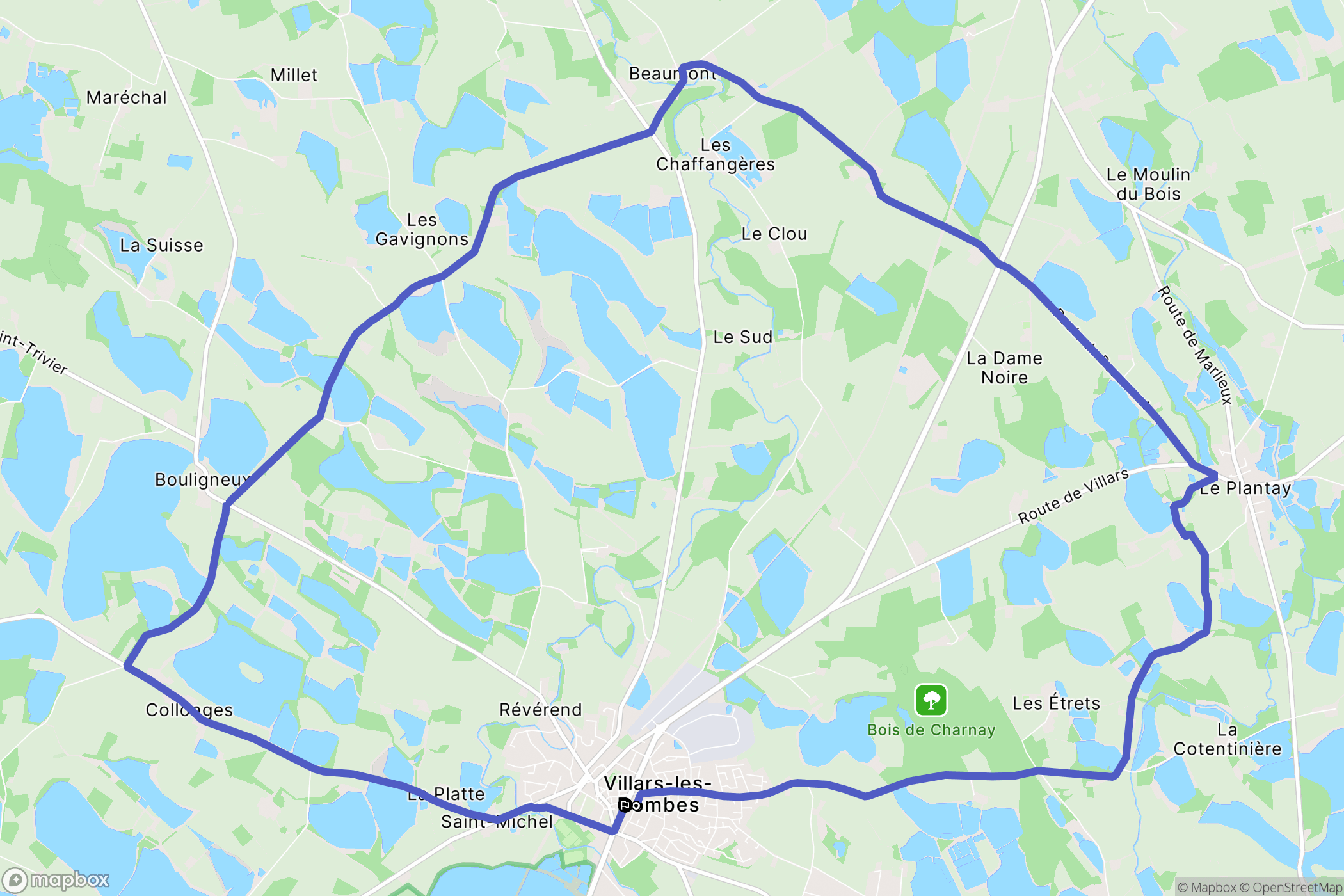 Villars-les-Dombes : carte du parcours de randonnée - France