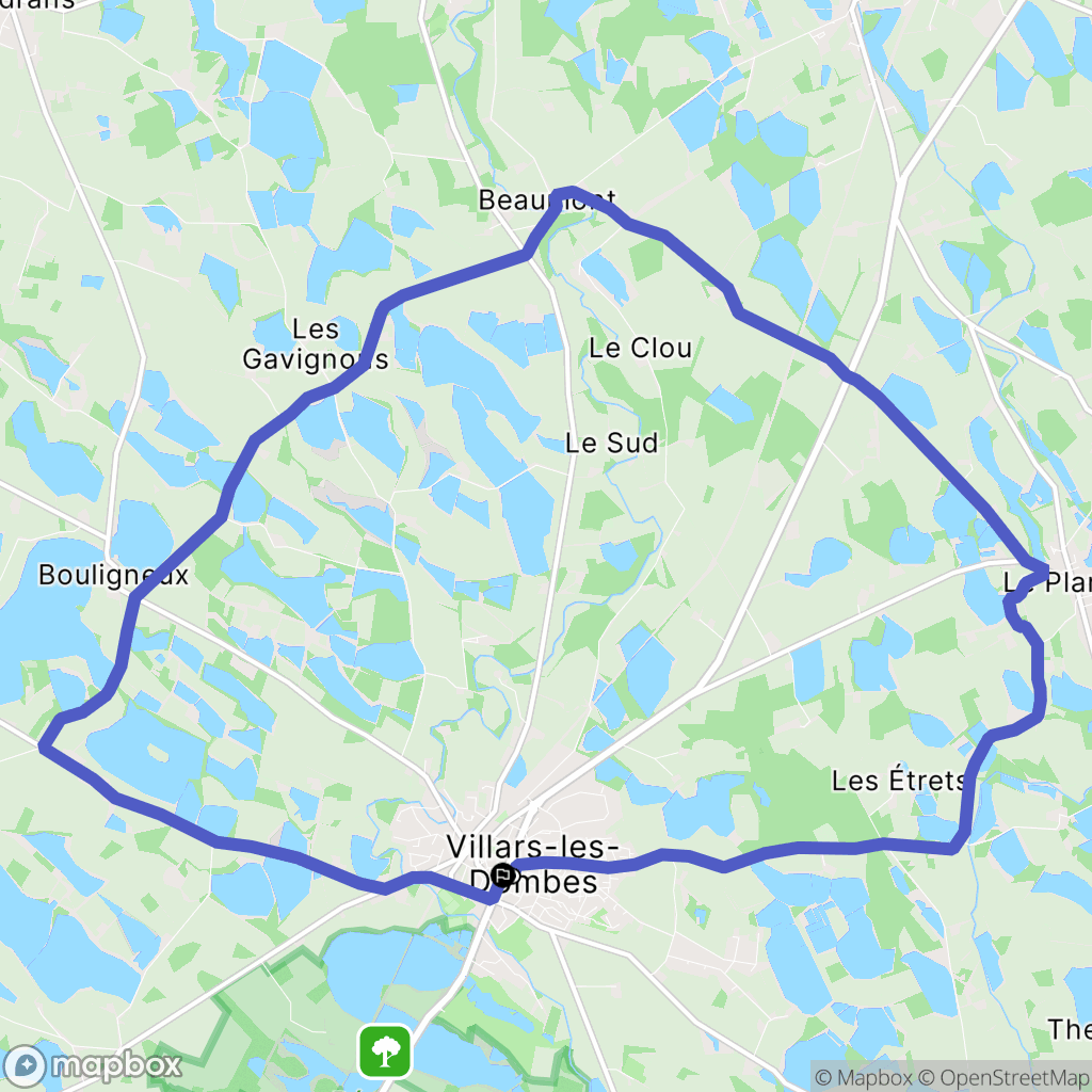Villars-les-Dombes : carte du parcours de randonnée - France