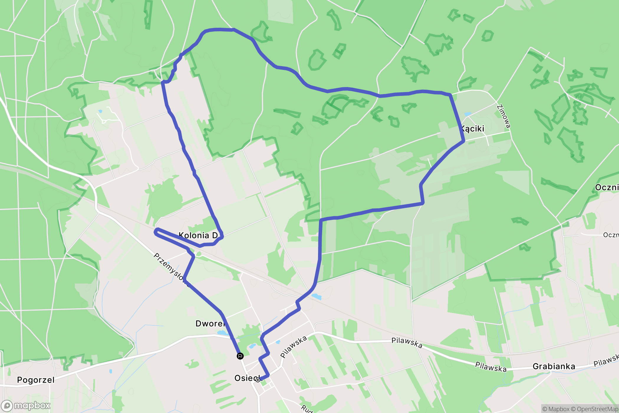 Osieck: mapa trasy - Poland