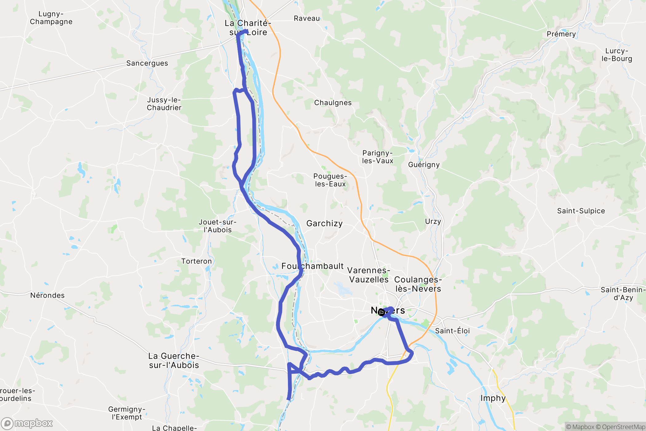 Nevers : carte du parcours de randonnée - France