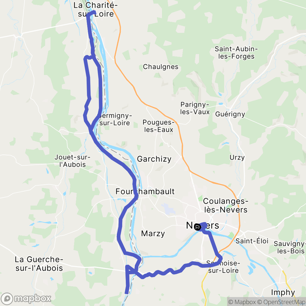 Nevers : carte du parcours de randonnée - France