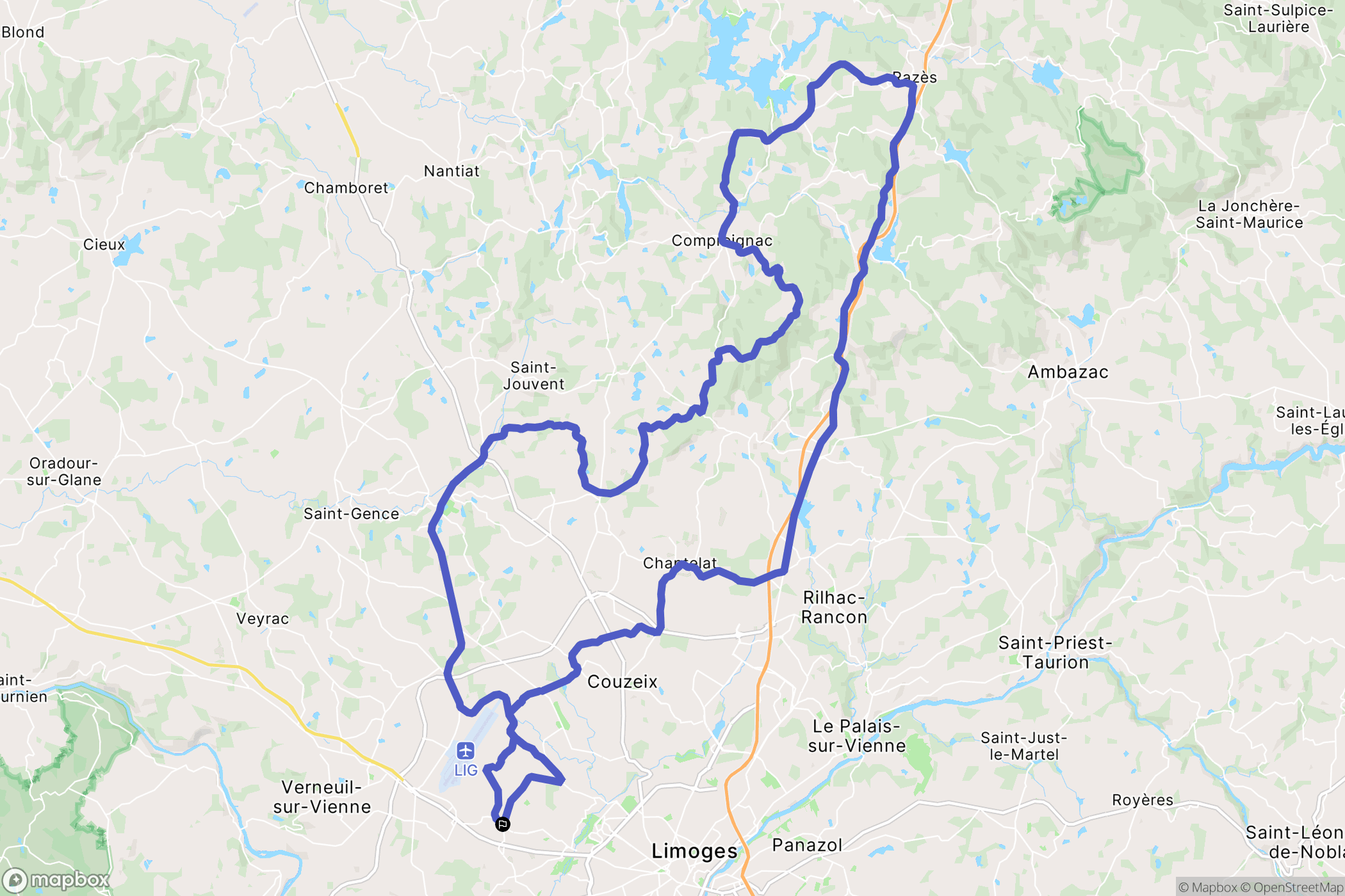 Limoges : carte du parcours de randonnée - France