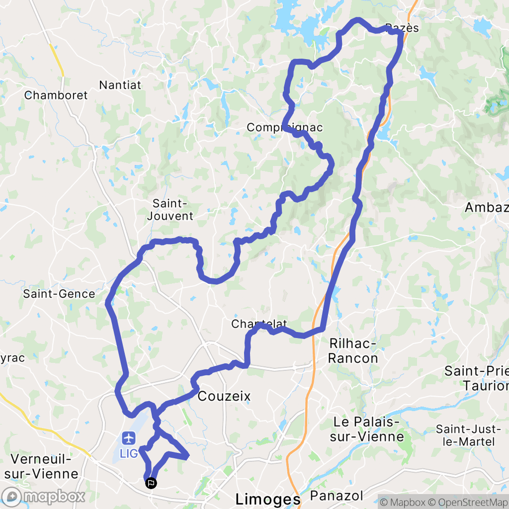 Limoges : carte du parcours de randonnée - France