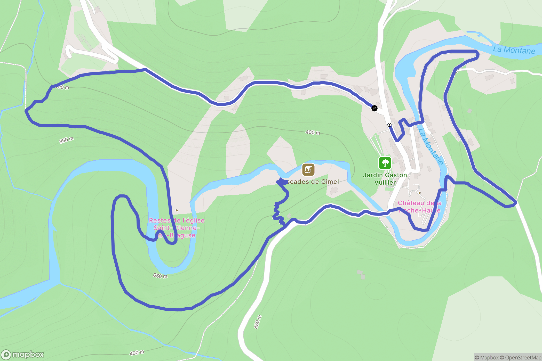 Gimel-les-Cascades : carte du parcours de randonnée - France