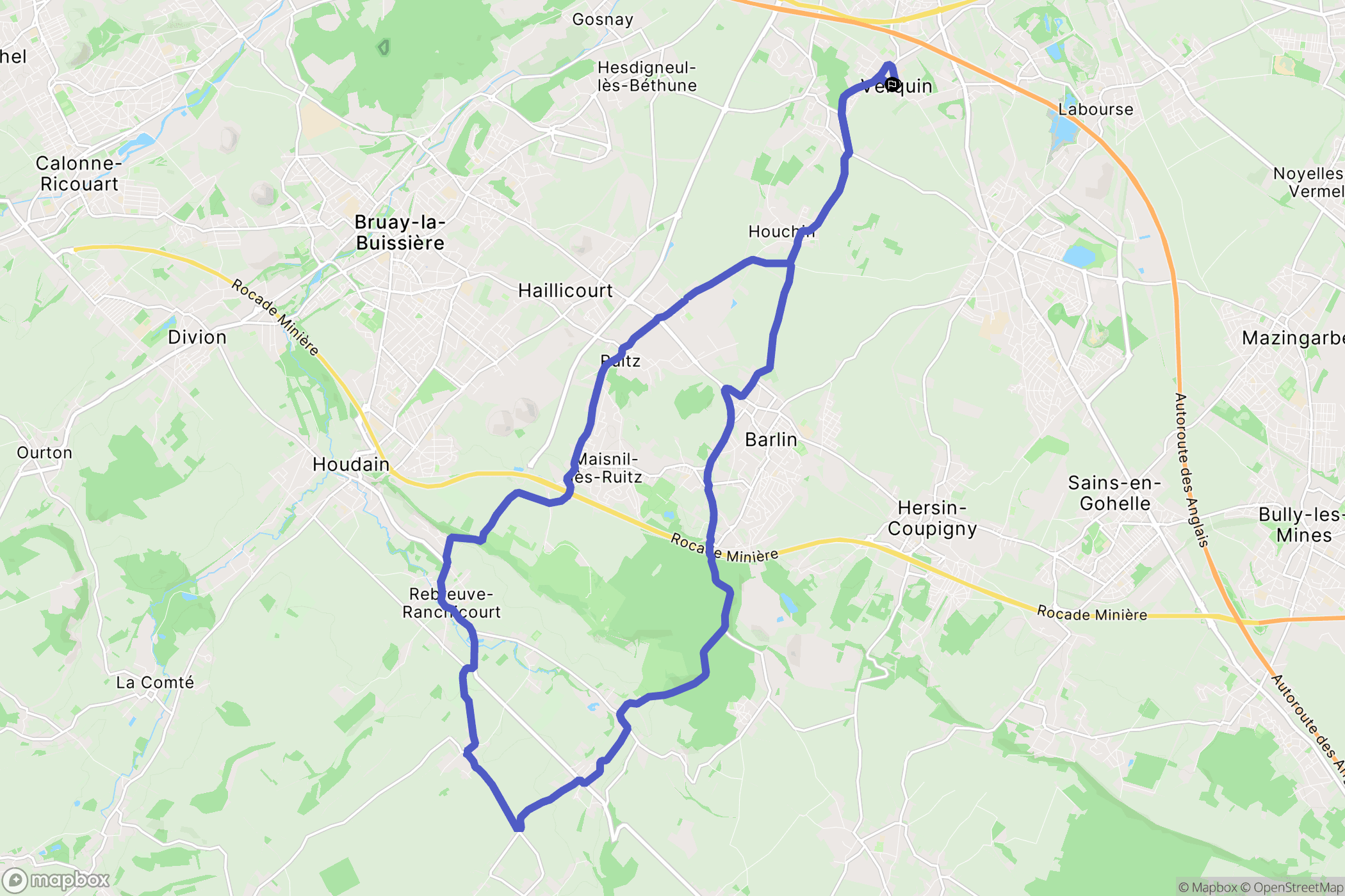 Verquin : carte du parcours de randonnée - France