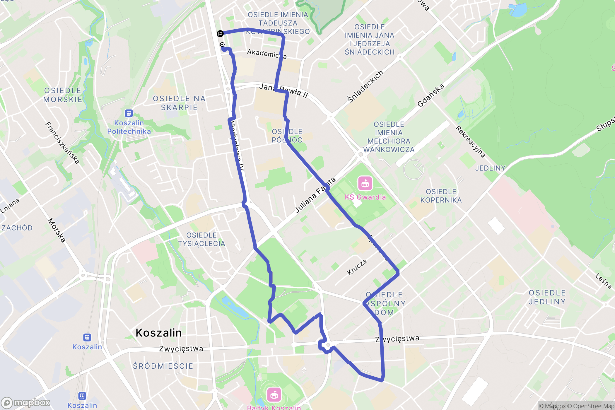 Koszalin: mapa trasy - Poland
