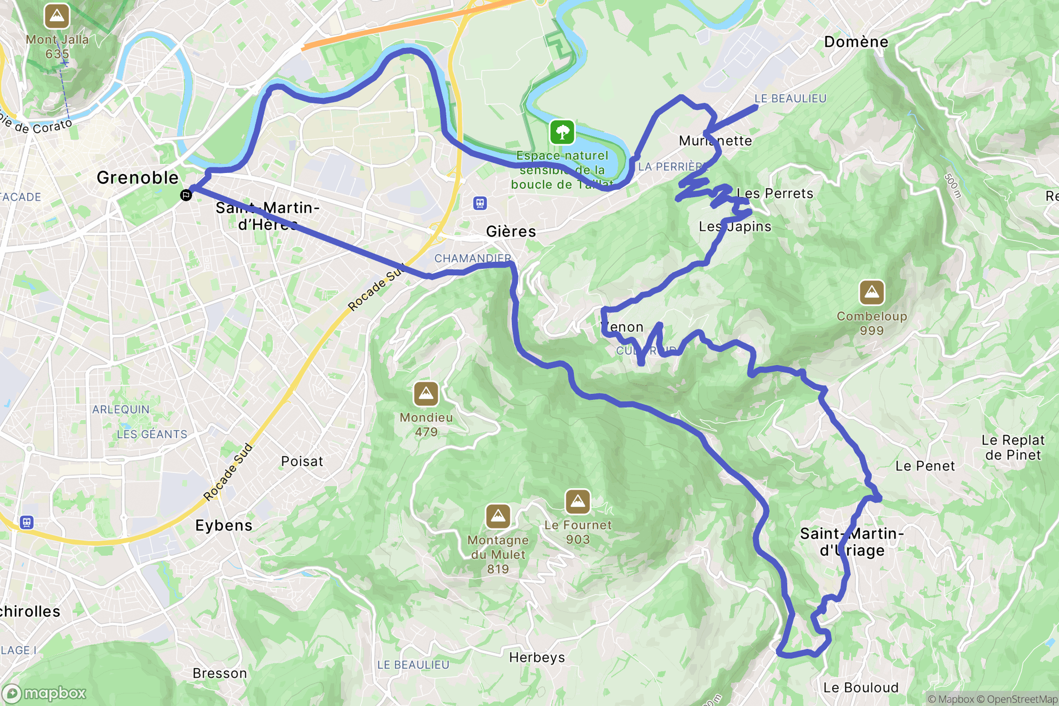 Grenoble : carte du parcours de randonnée - France