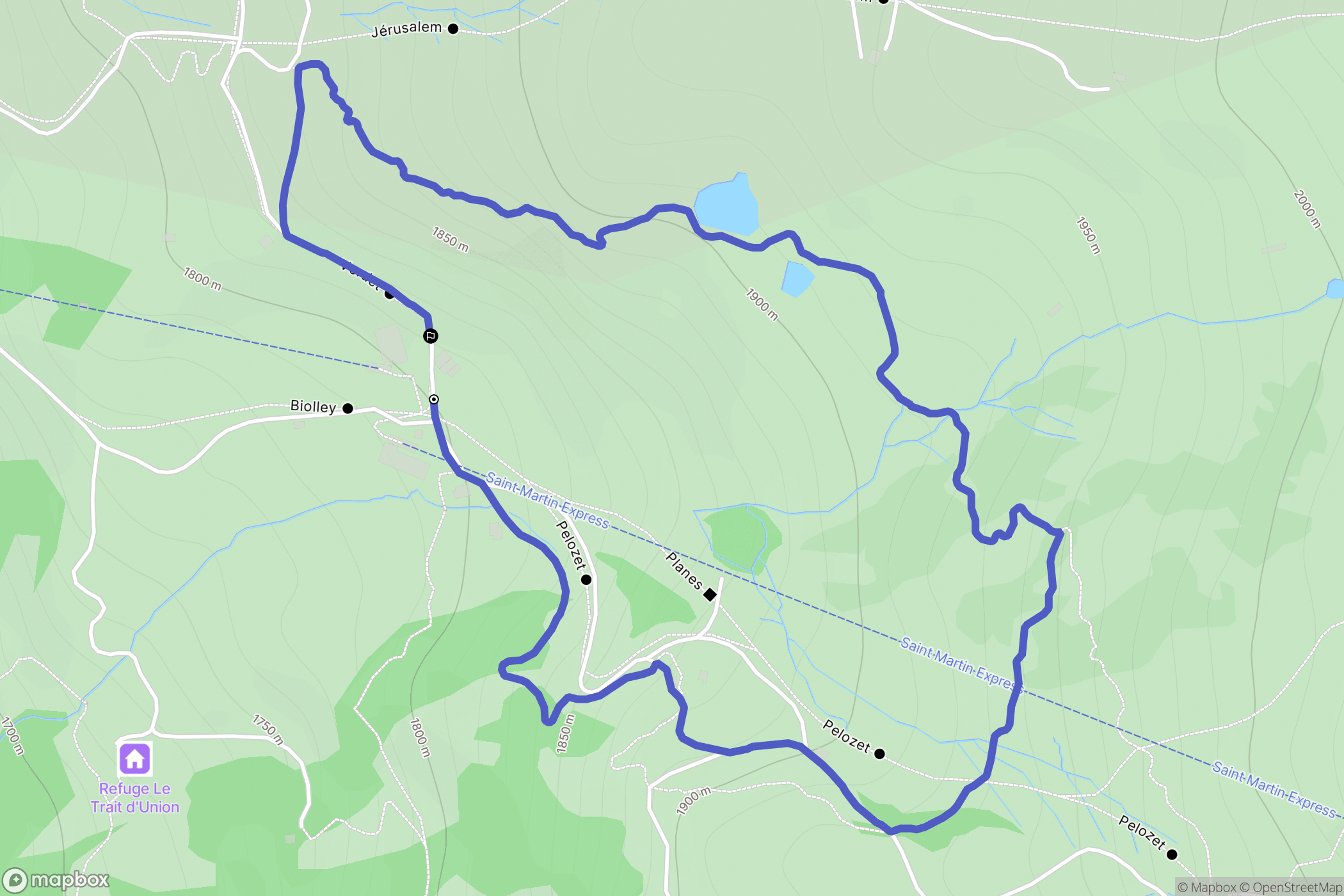 Les Belleville : carte du parcours de randonnée - France