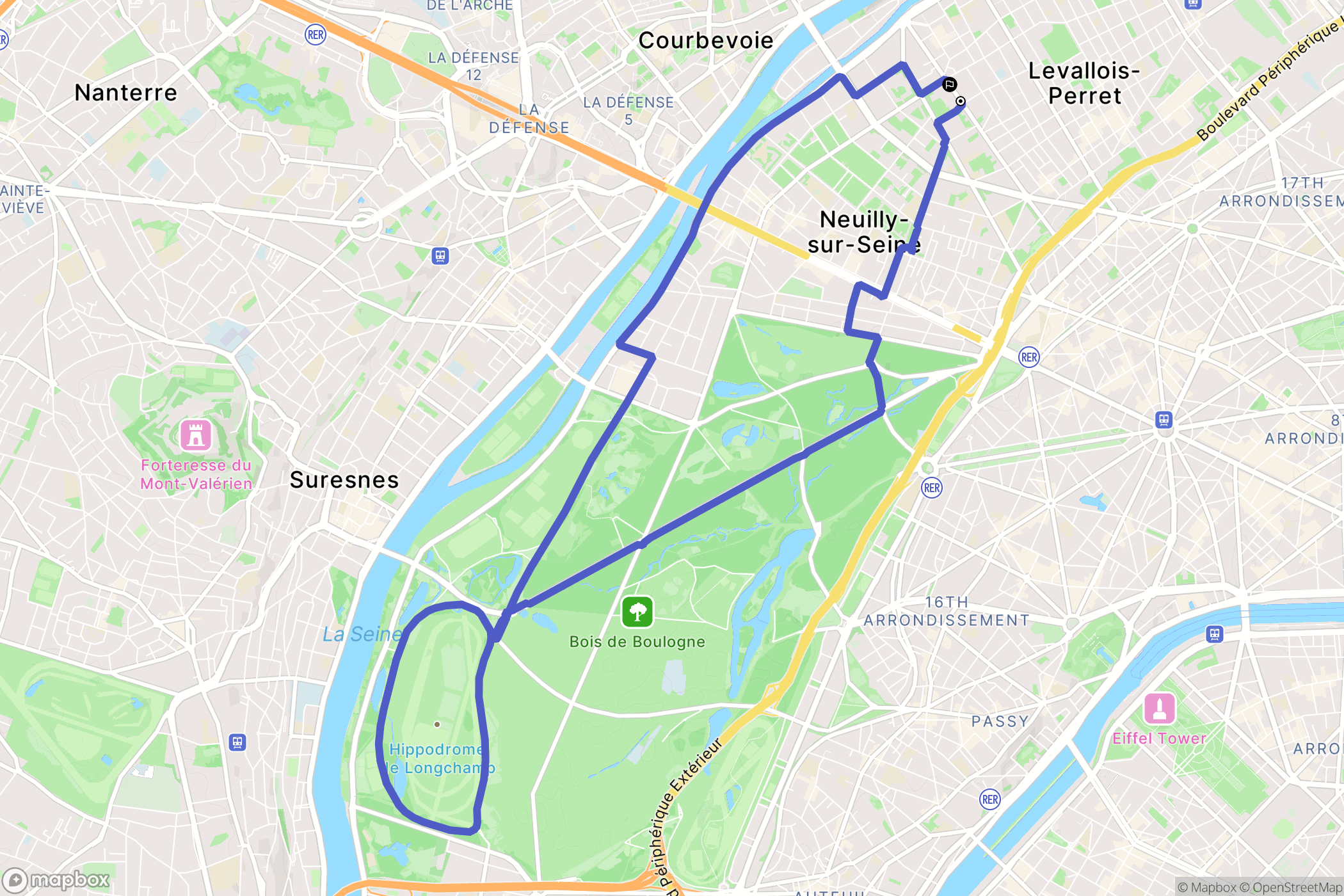 Neuilly-sur-Seine : carte du parcours de randonnée - France