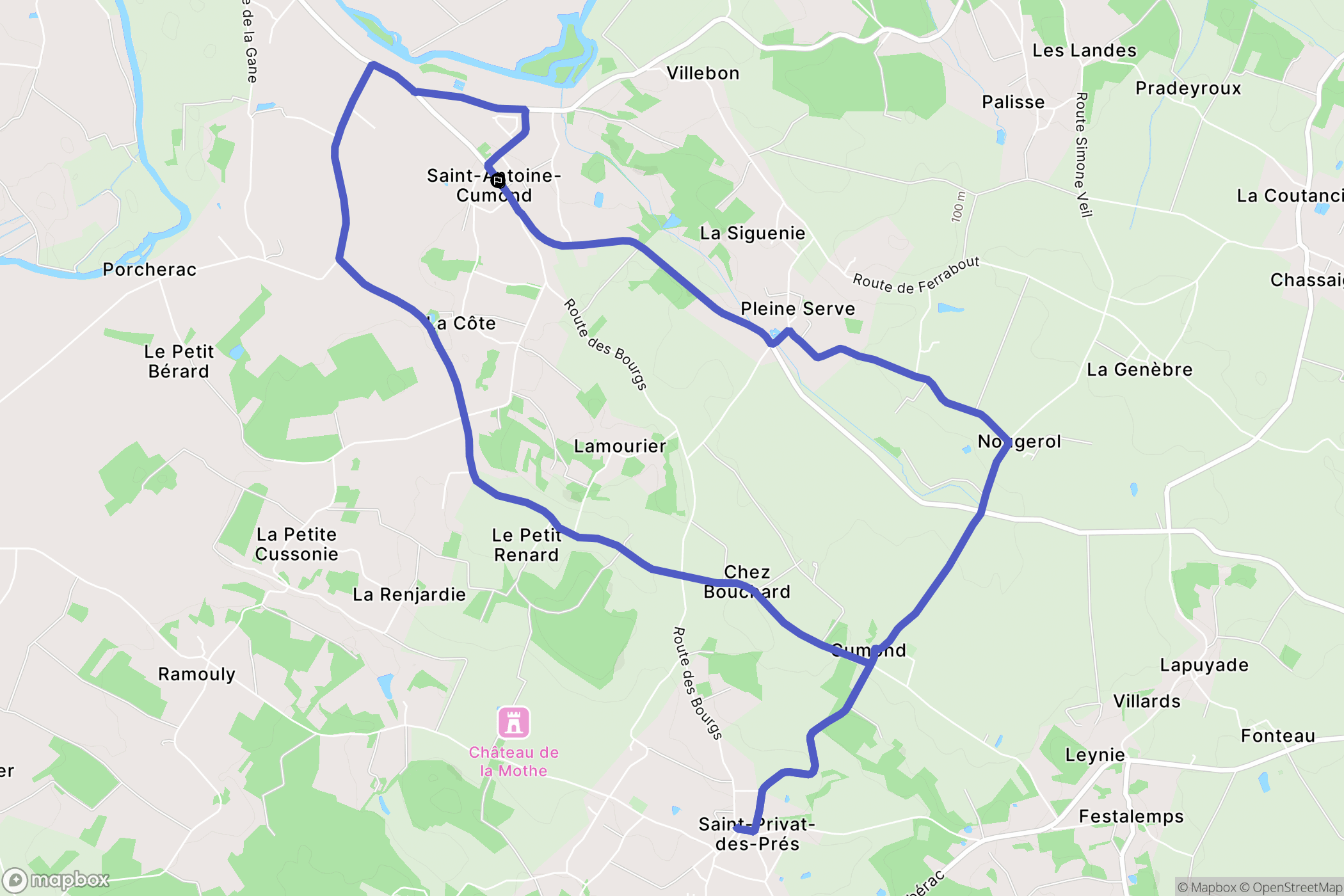 Saint Privat en Périgord : carte du parcours de randonnée - France