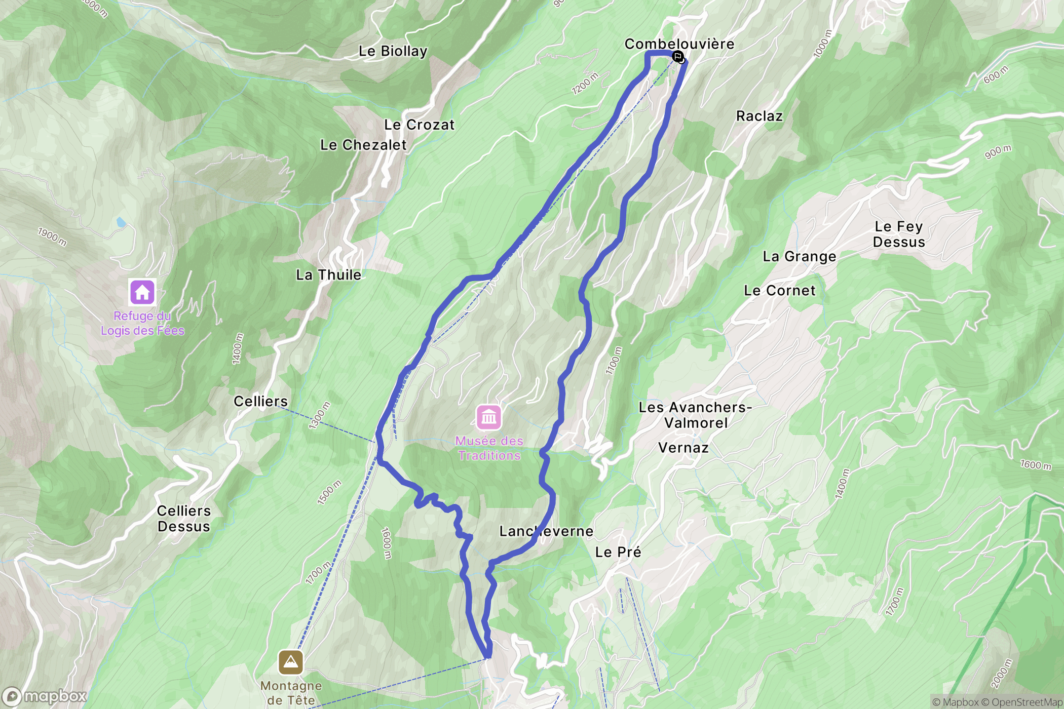 La Léchère : carte du parcours de randonnée - France