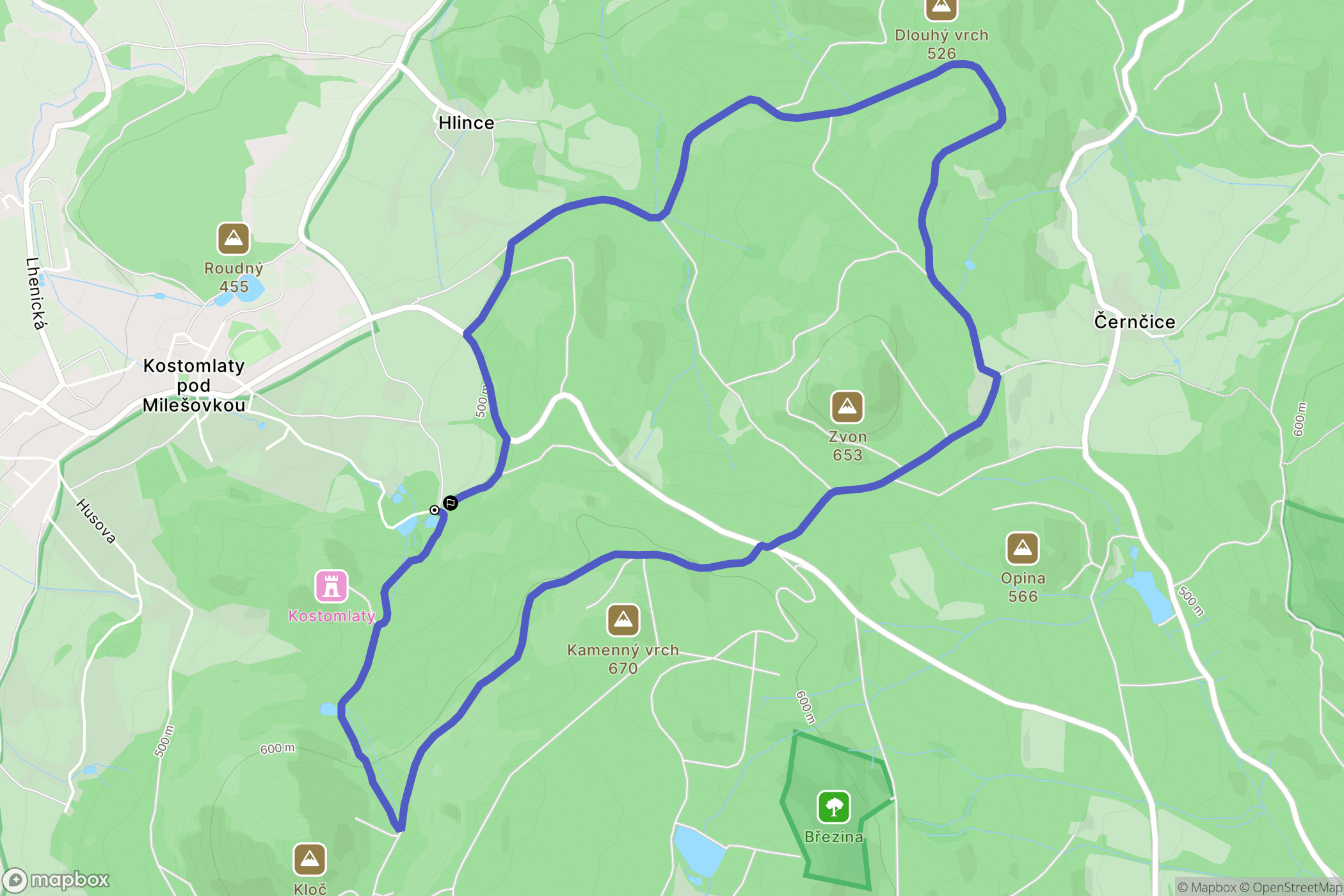 Kostomlaty pod Milešovkou: mapa trasy - Czechia