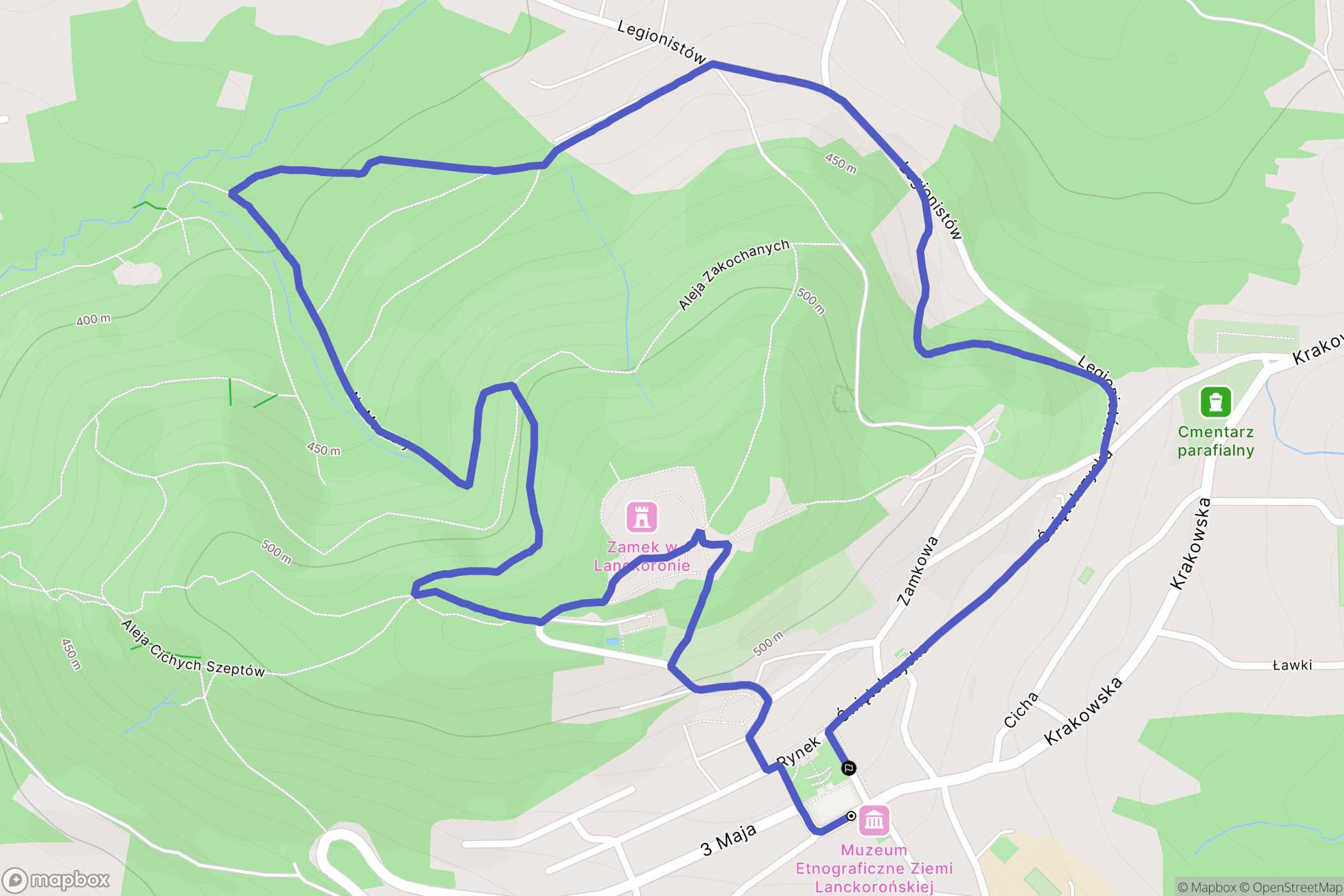 Lanckorona: mapa trasy - Poland