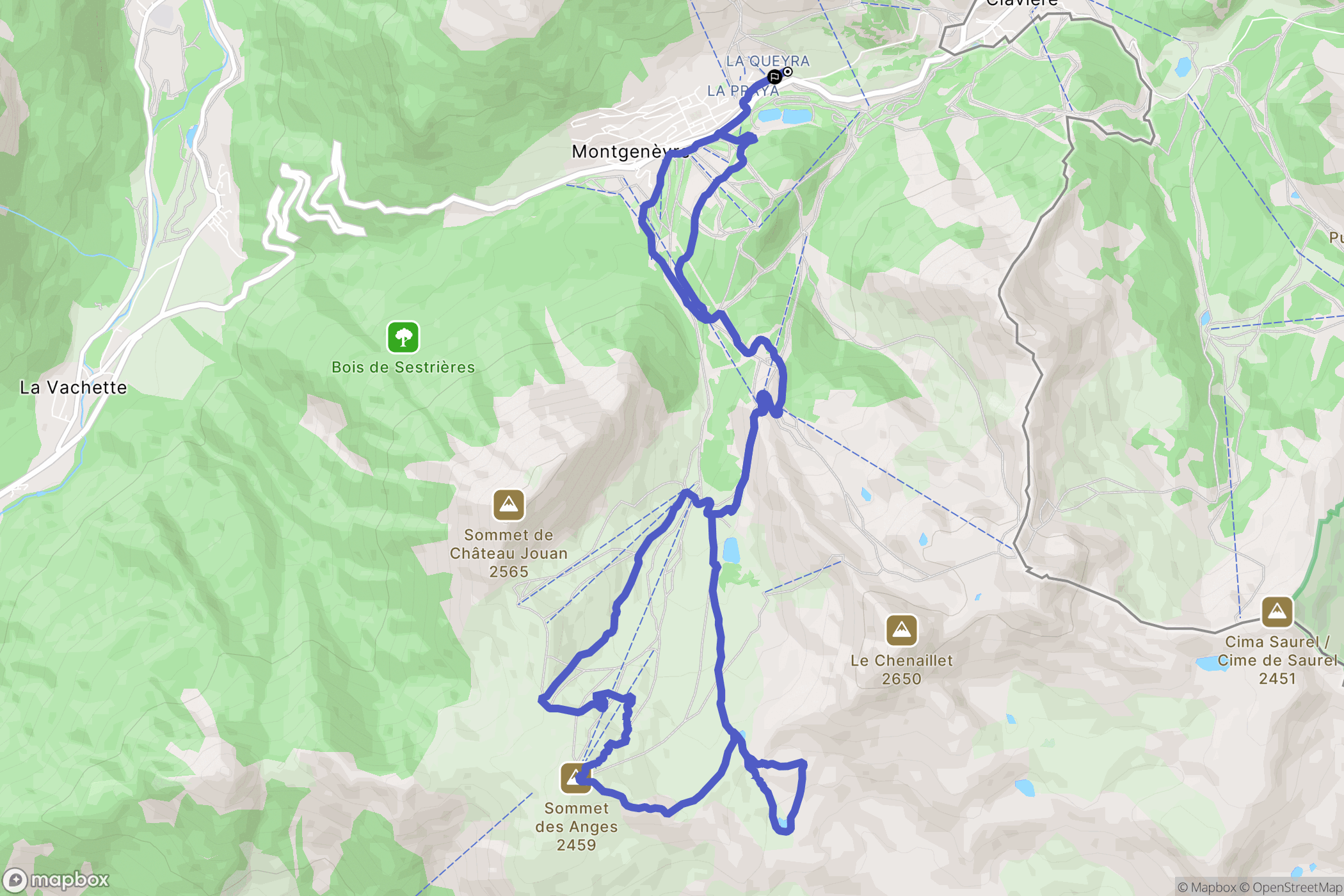 Montgenèvre : carte du parcours de randonnée - France
