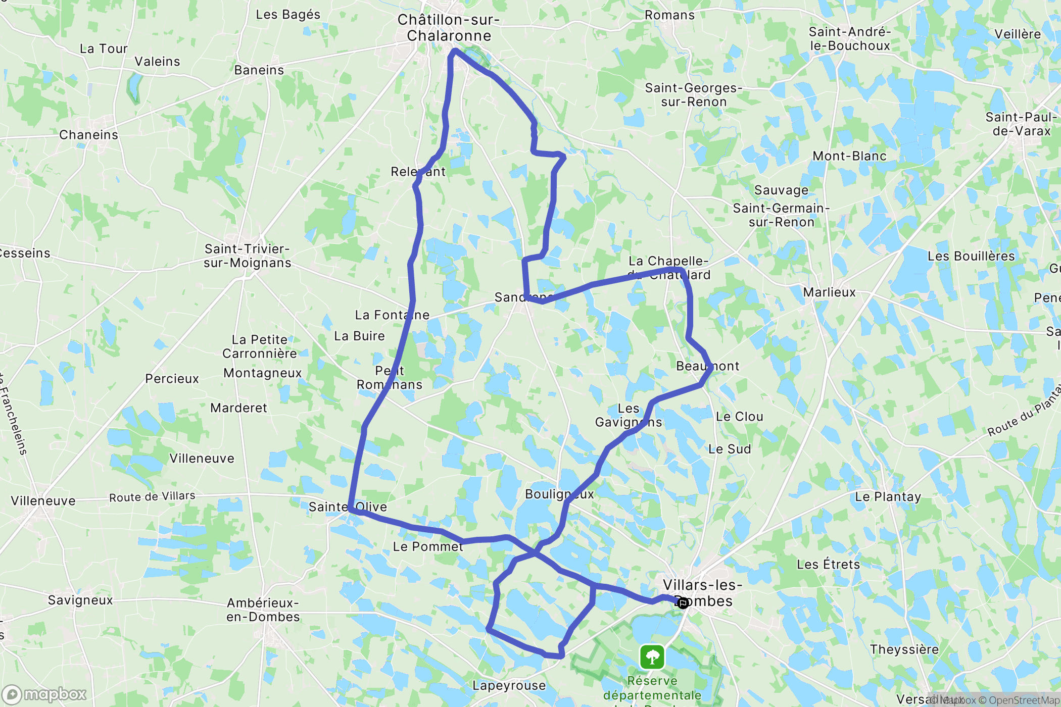 Villars-les-Dombes : carte du parcours de randonnée - France