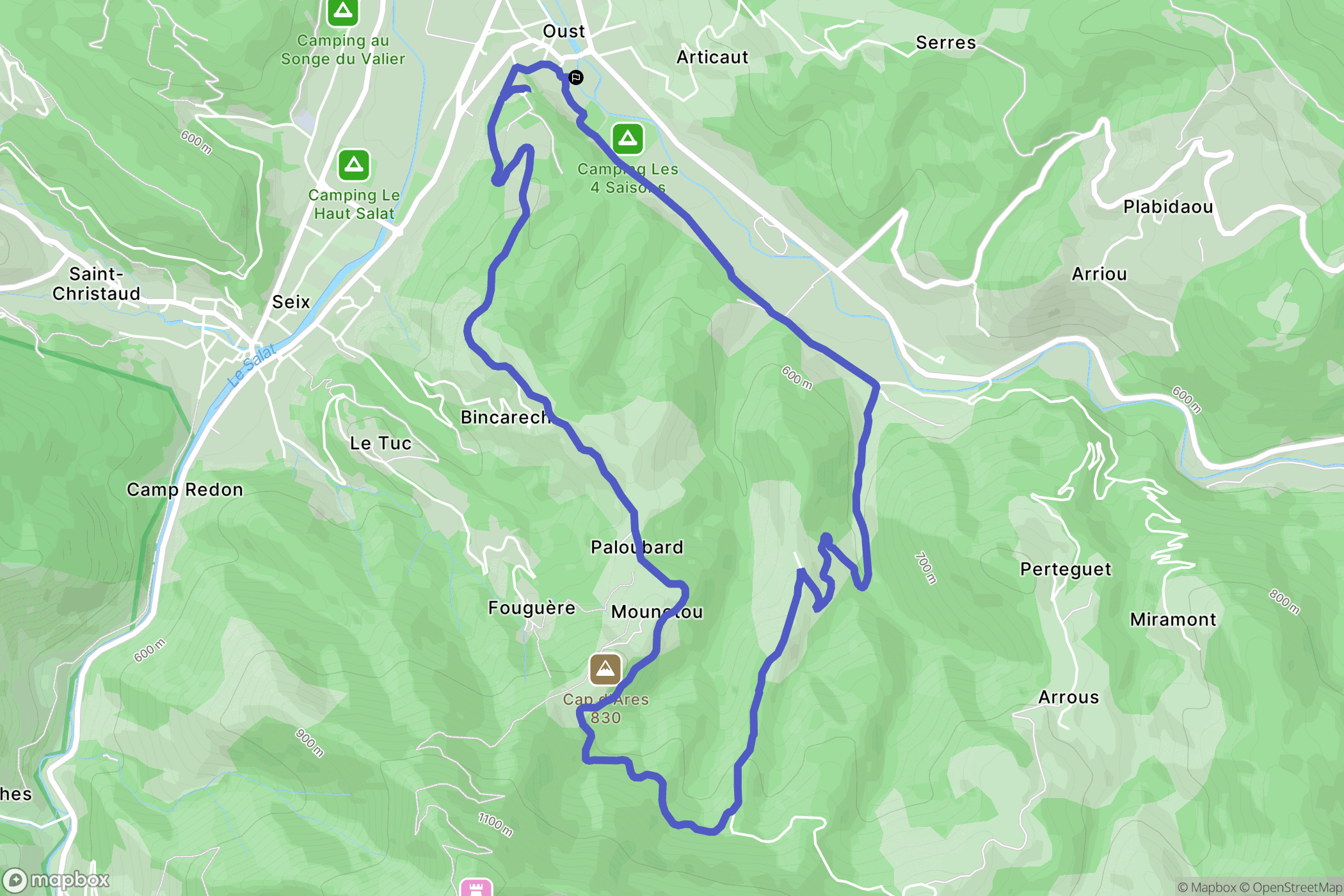 Oust : carte du parcours de randonnée - France