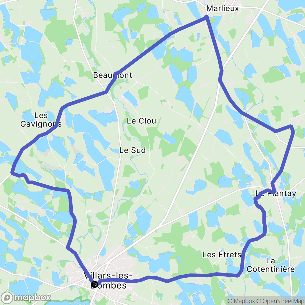 Villars-les-Dombes : carte du parcours de randonnée - France