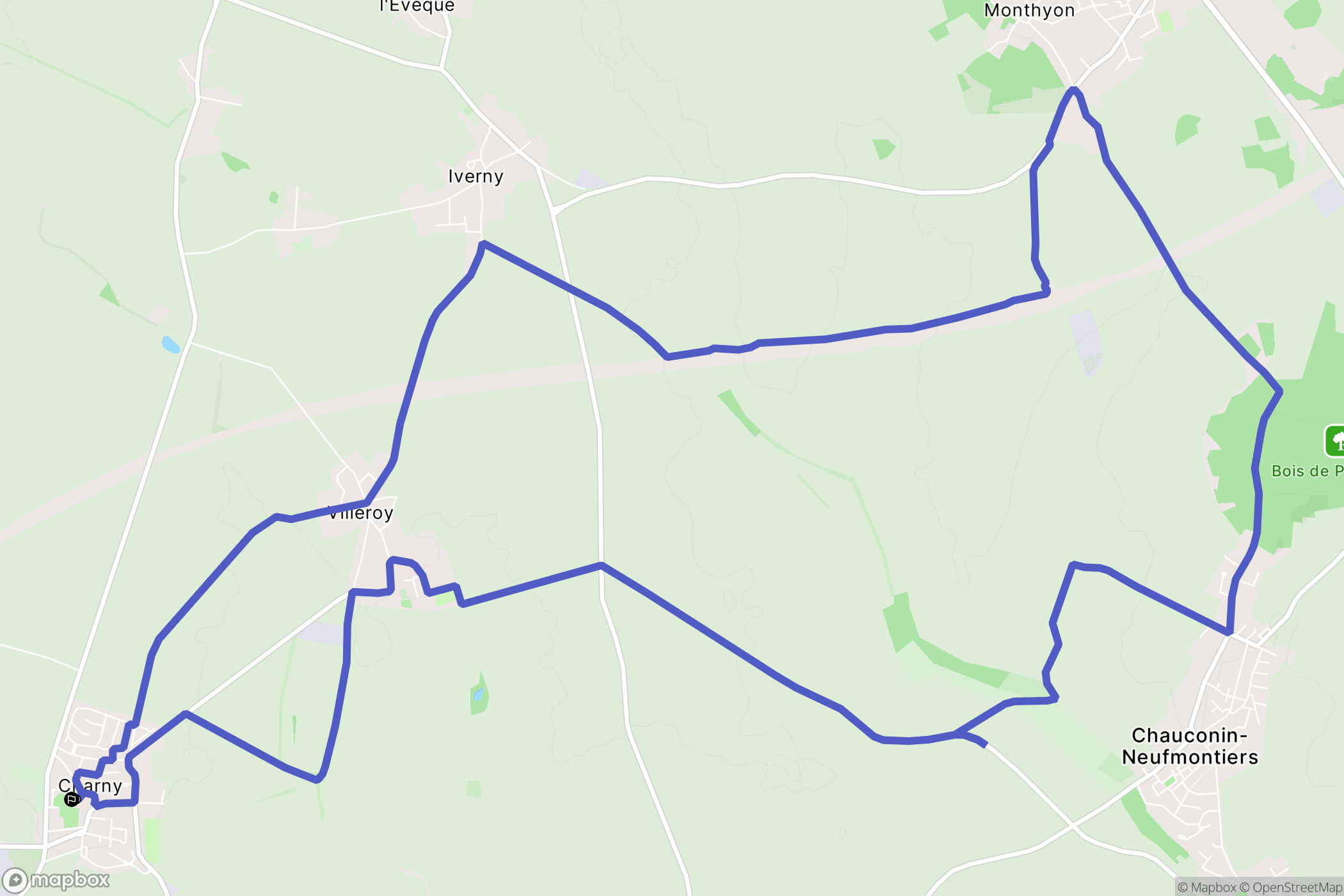 Charny : carte du parcours de randonnée - France