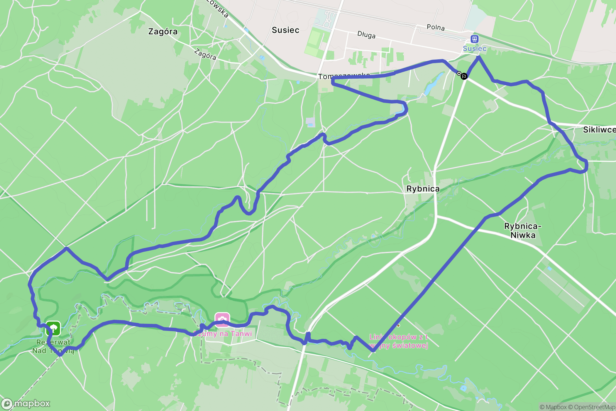 Susiec: mapa trasy - Poland