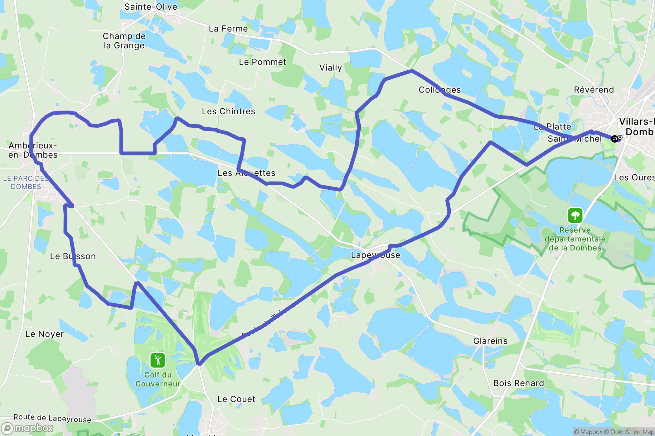 Villars-les-Dombes : carte du parcours de randonnée - France
