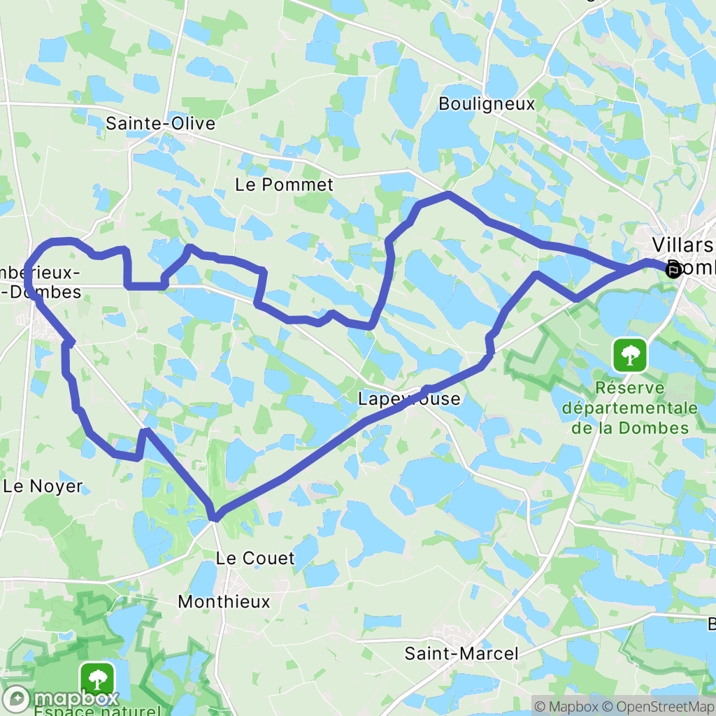 Villars-les-Dombes : carte du parcours de randonnée - France