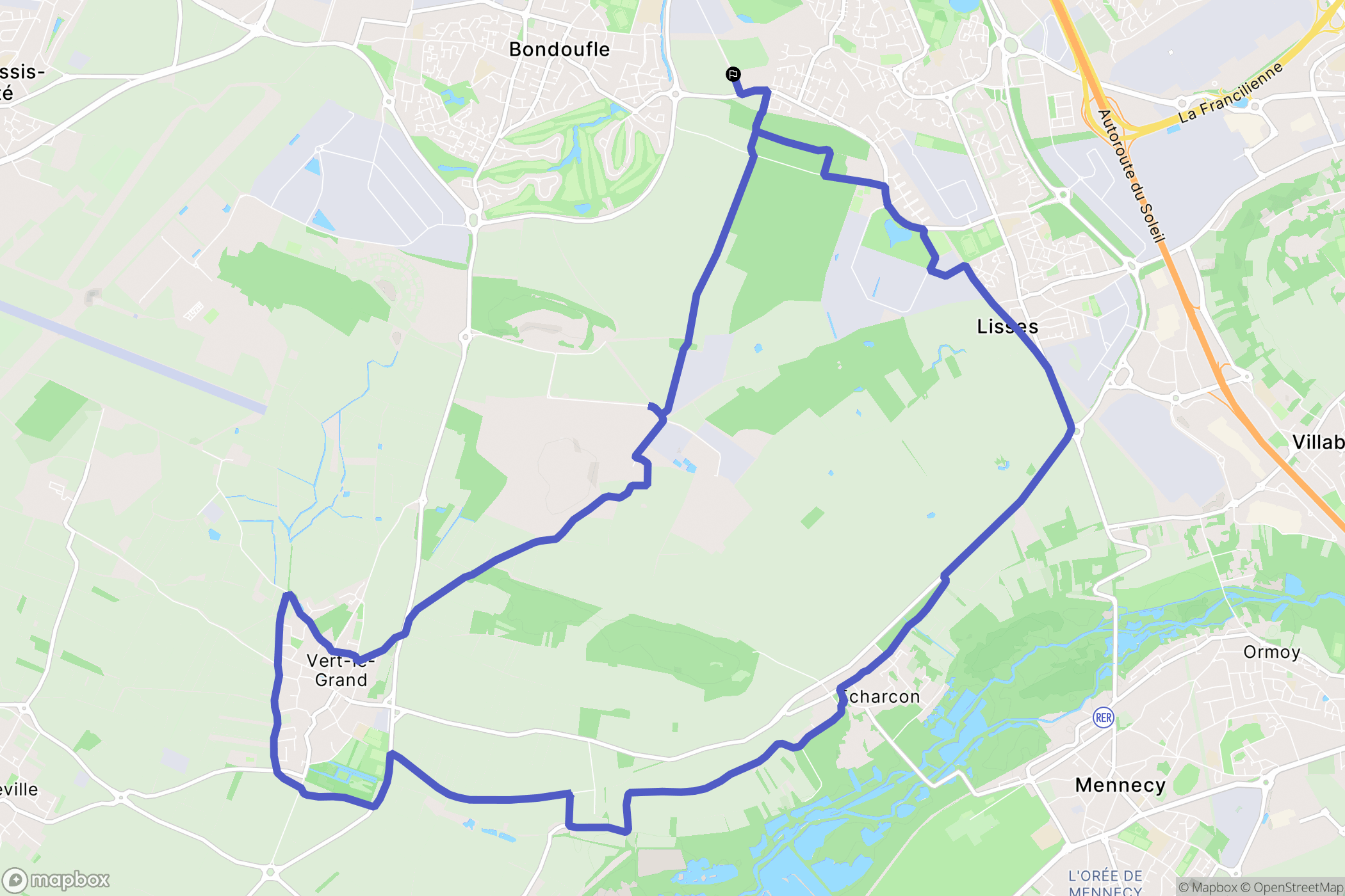 Bondoufle : carte du parcours de randonnée - France
