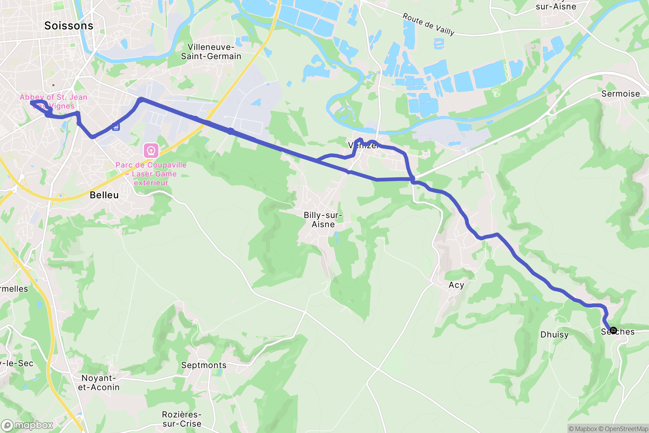 Serches : carte du parcours de randonnée - France