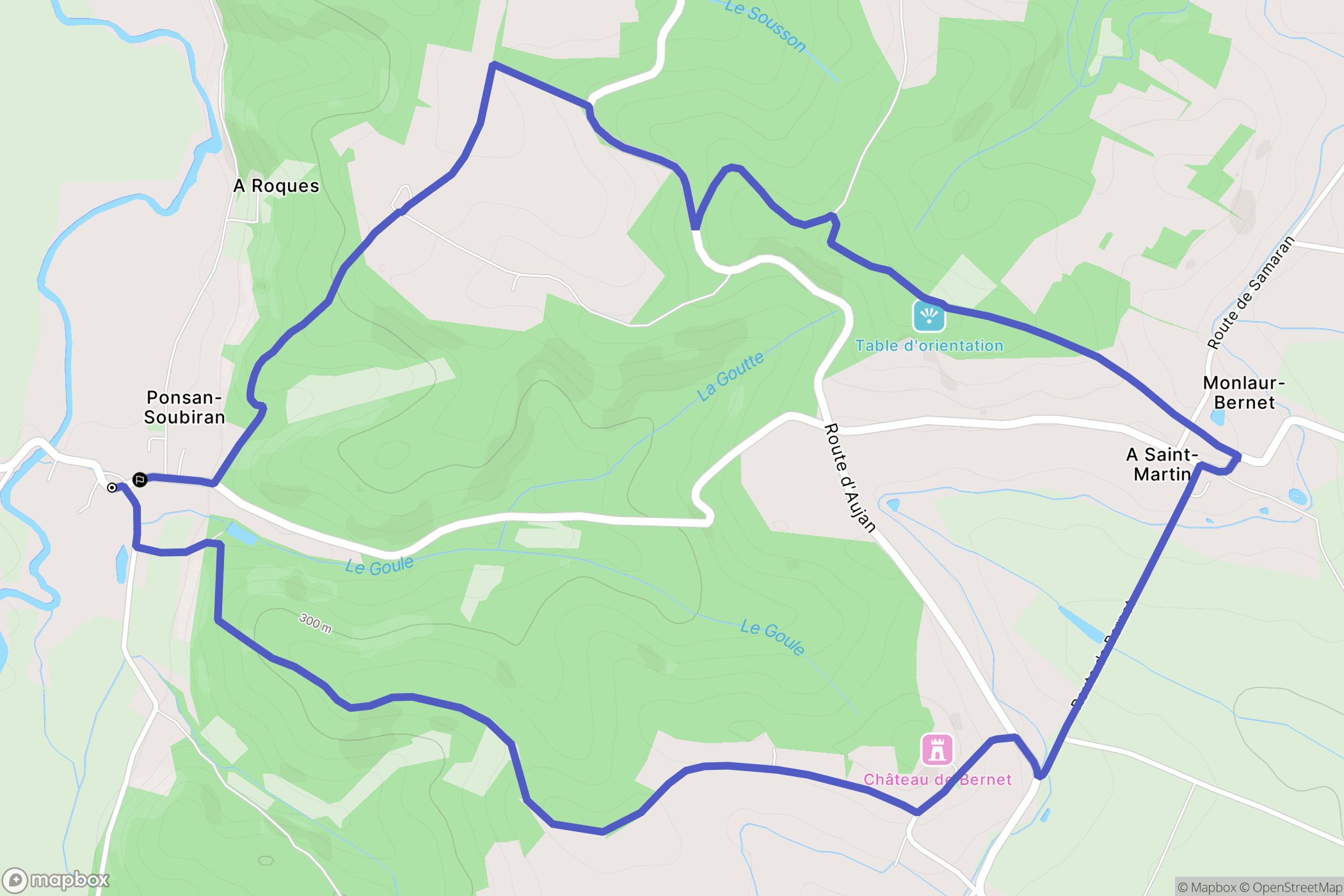 Ponsan-Soubiran : carte du parcours de randonnée - France