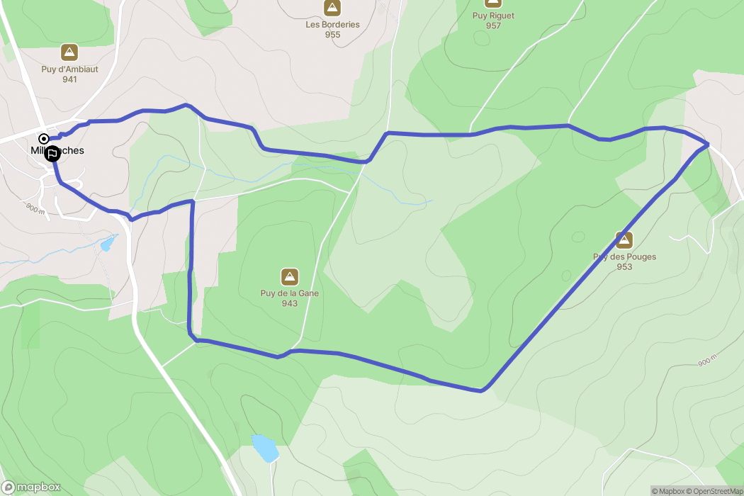 Millevaches : carte du parcours de randonnée - France